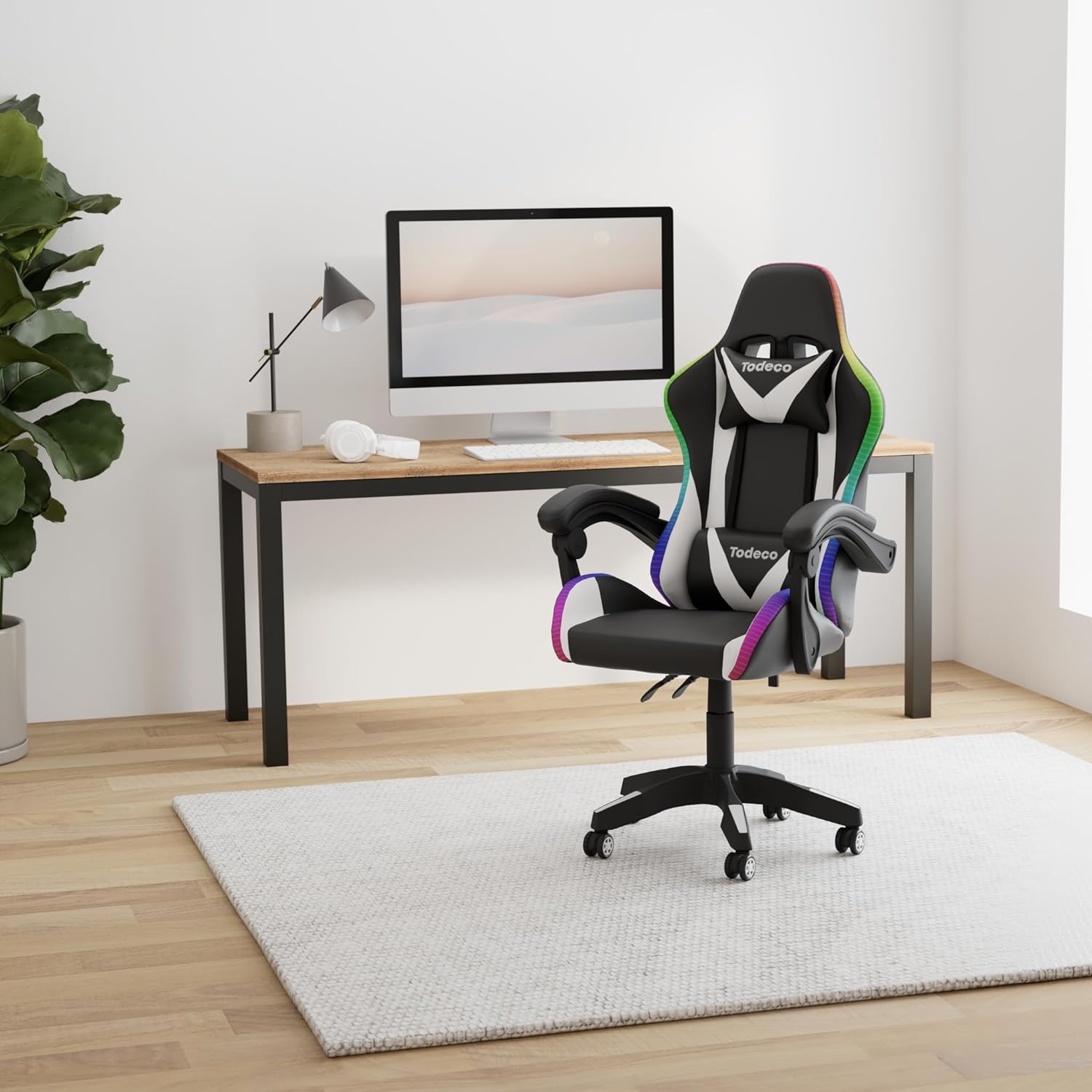White RGB gaming armchair with massage — 7