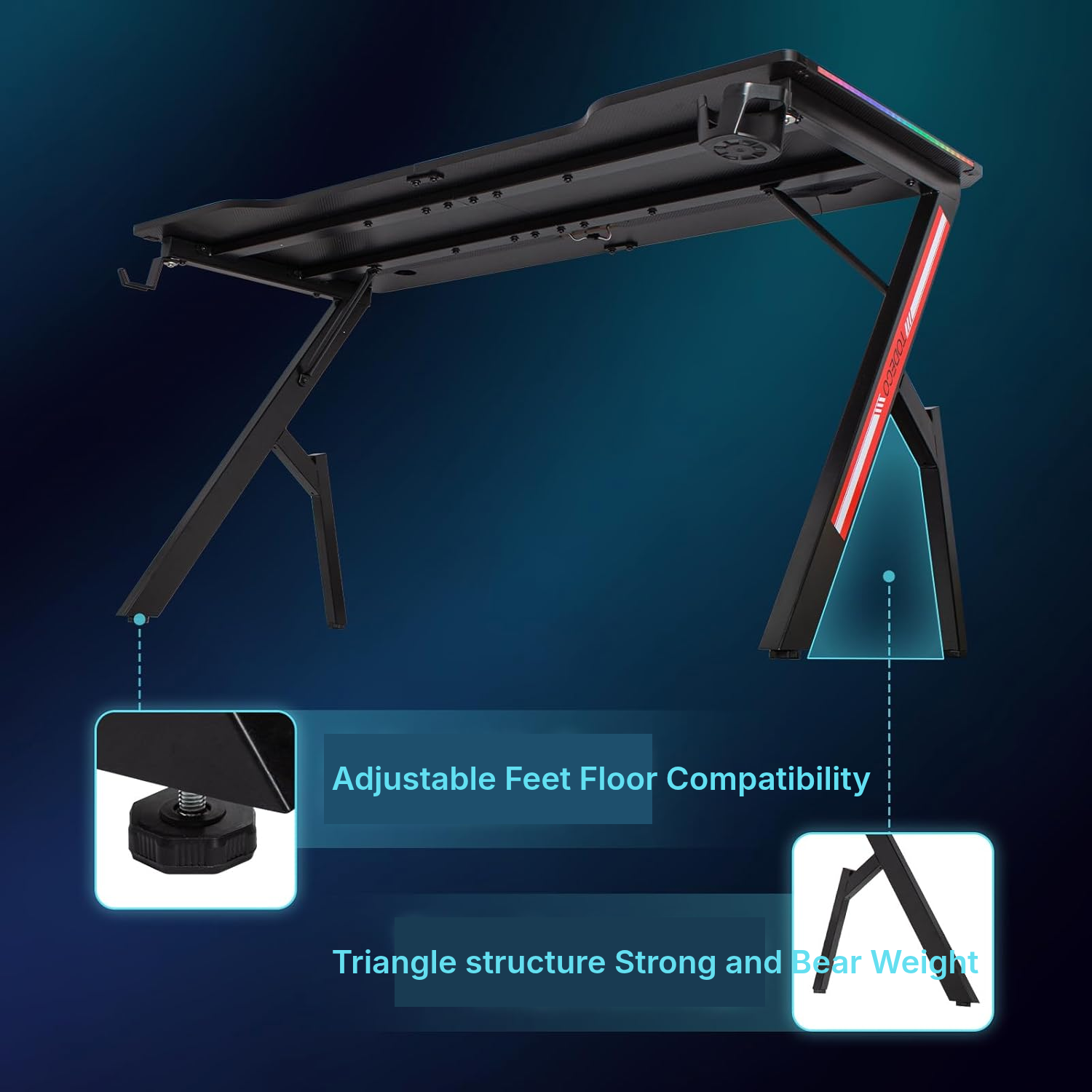 140 cm LED Gaming Desk, Clean Setup — 6