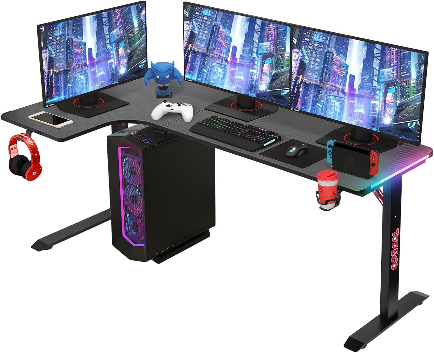 L-Shaped Gaming Desk 160 cm with RGB Setup