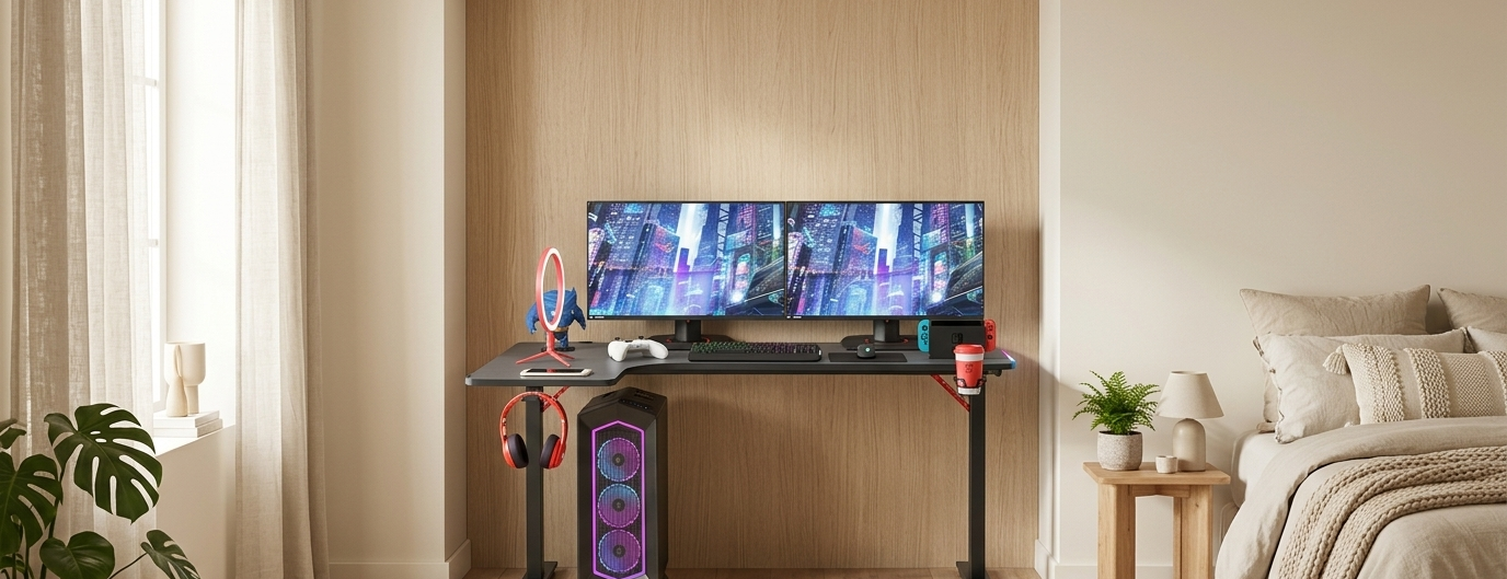 Corner Desk with RGB LED, 140 cm