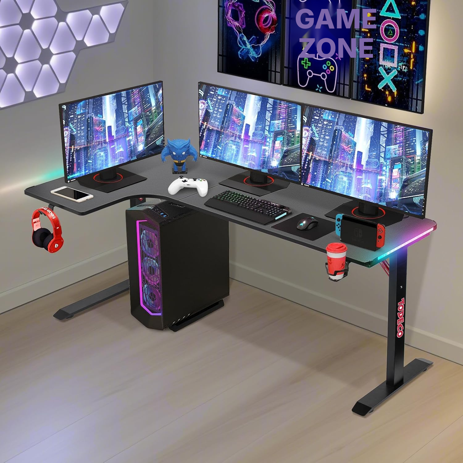 L-Shaped Gaming Desk 160 cm with RGB Setup — 6
