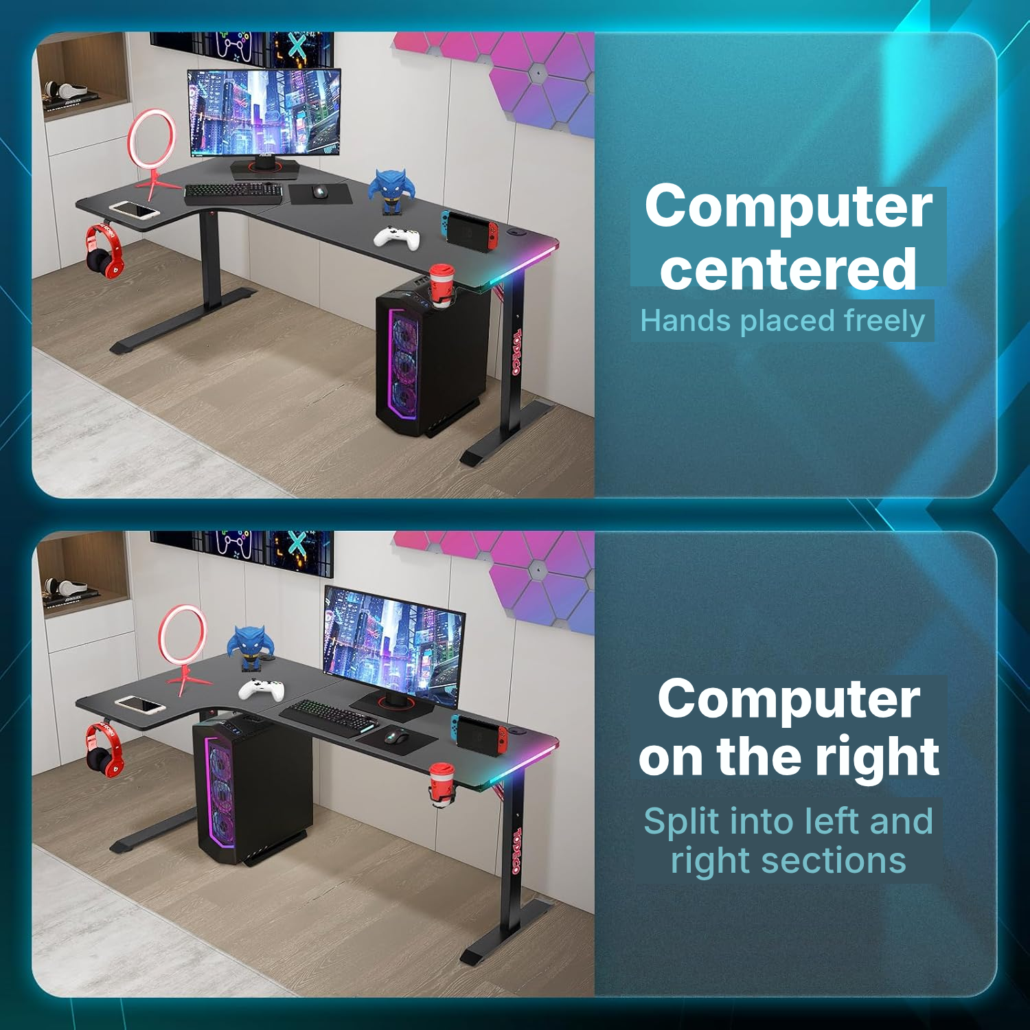 L-Shaped Gaming Desk 160 cm with RGB Setup — 2