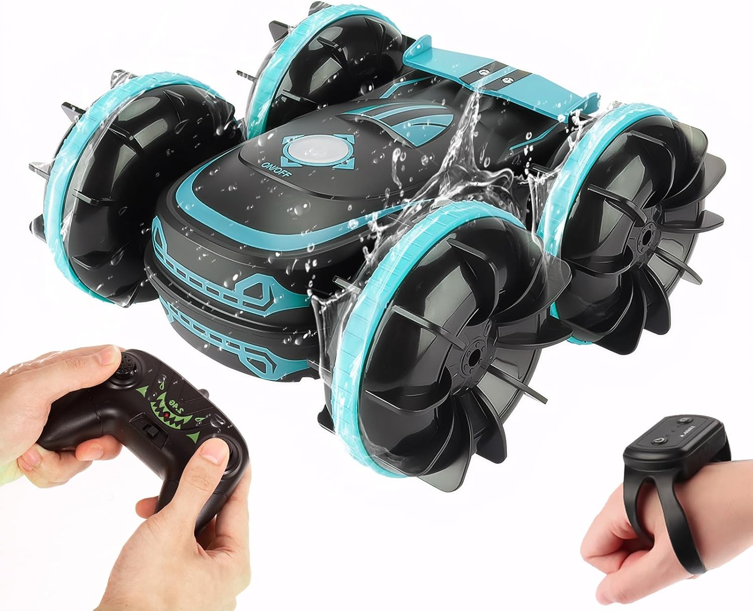 Blue Amphibious RC Stunt Car, 16 cm, Dual Control