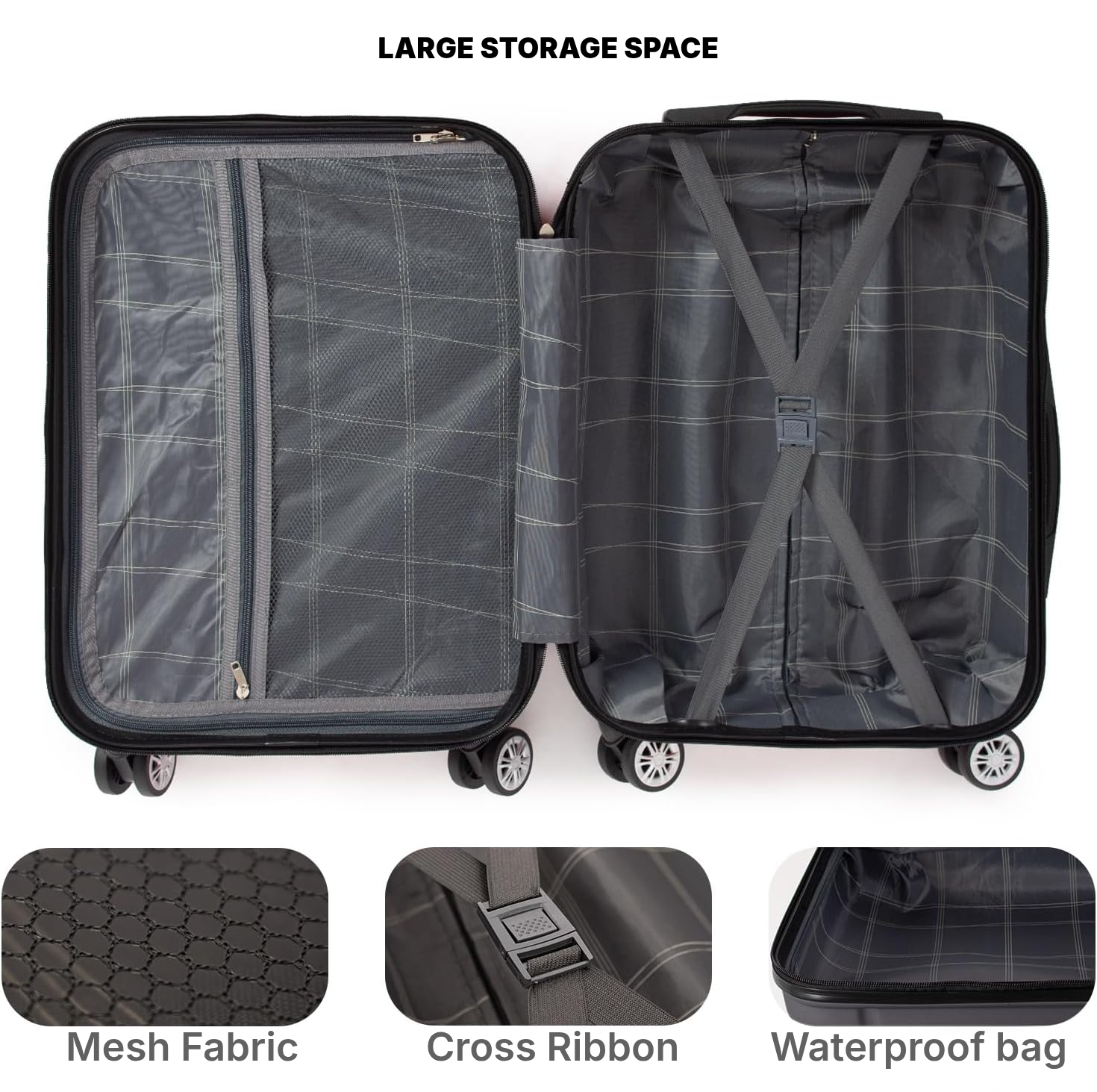 Dark Grey Hard Shell Suitcase, 68 cm Checked — 2