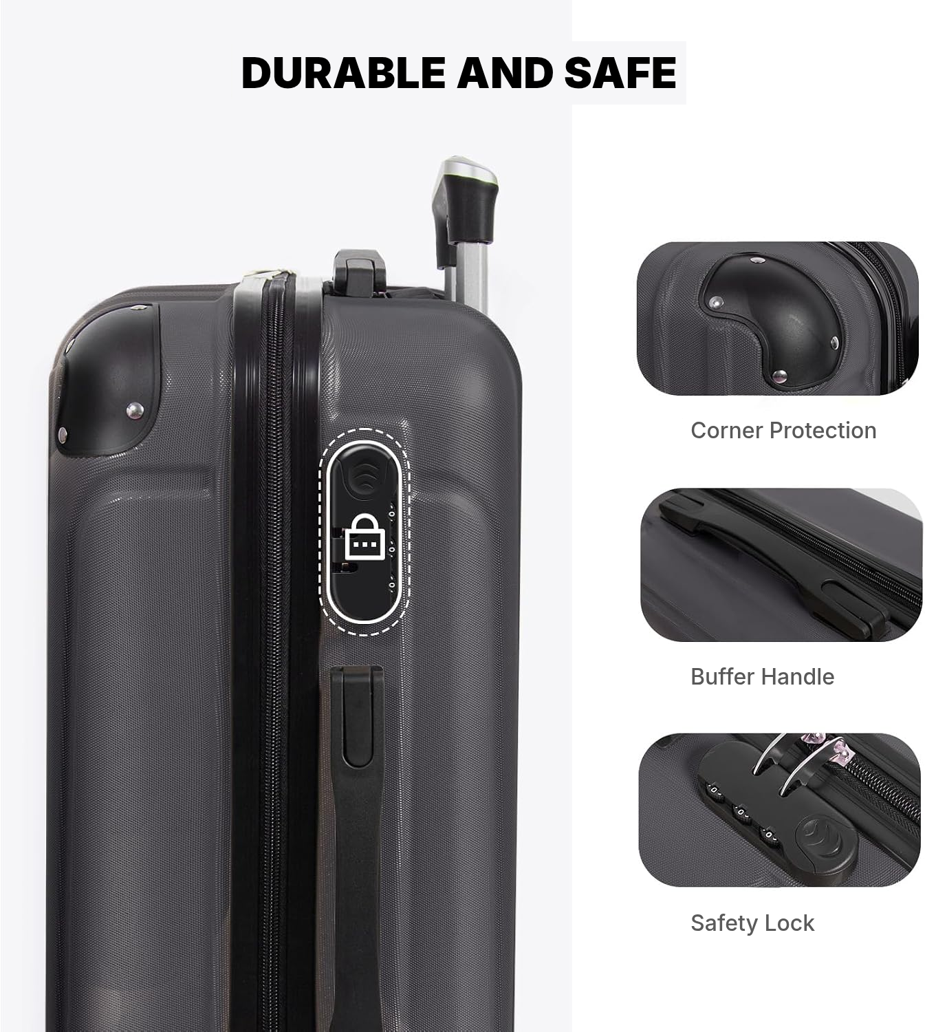 Dark Grey ABS Suitcase, 4 Wheels, 55 × 35 × 22 cm — 3