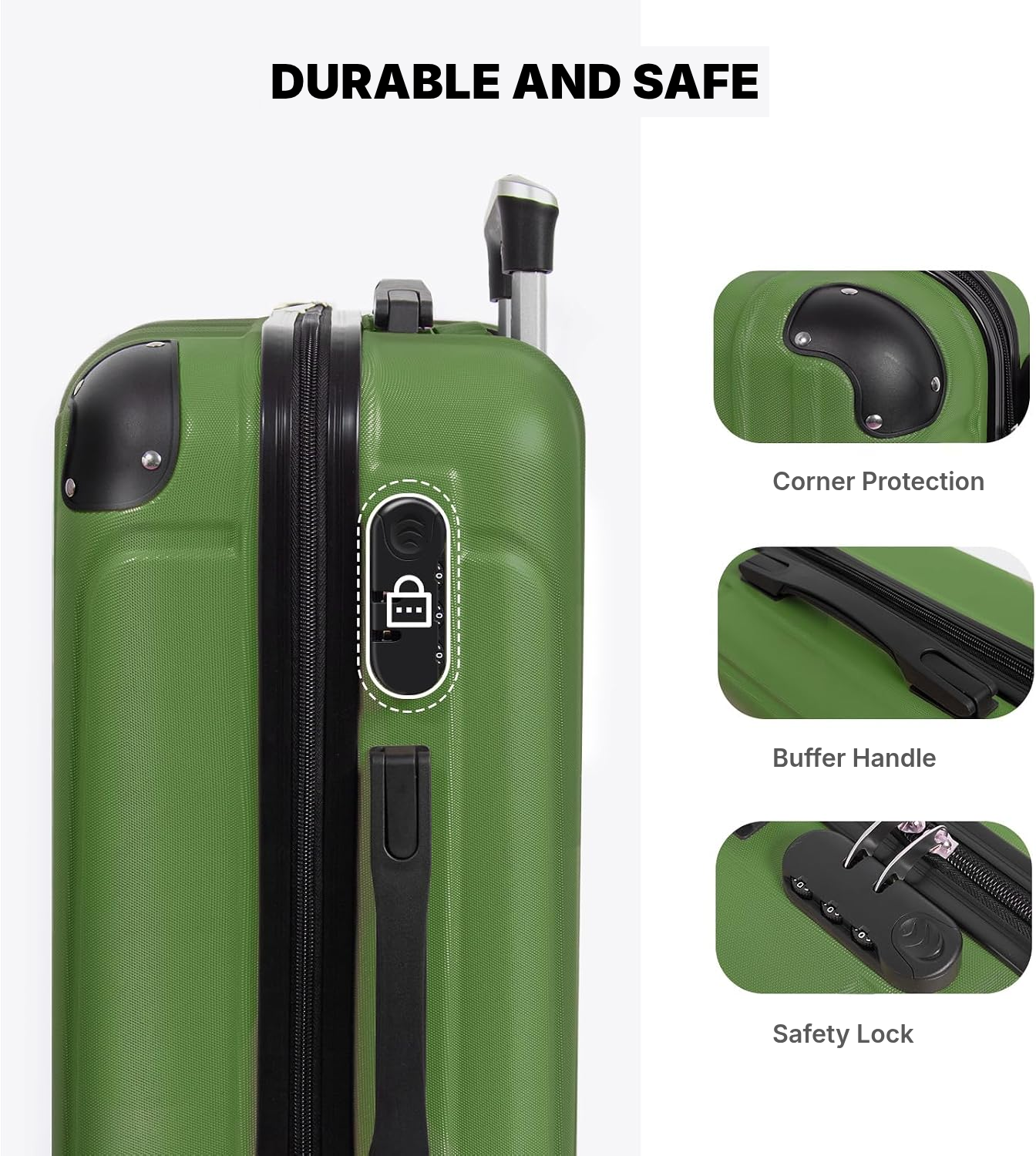 Lightweight Luggage Case 65 cm Olive Green Hard Shell — 3