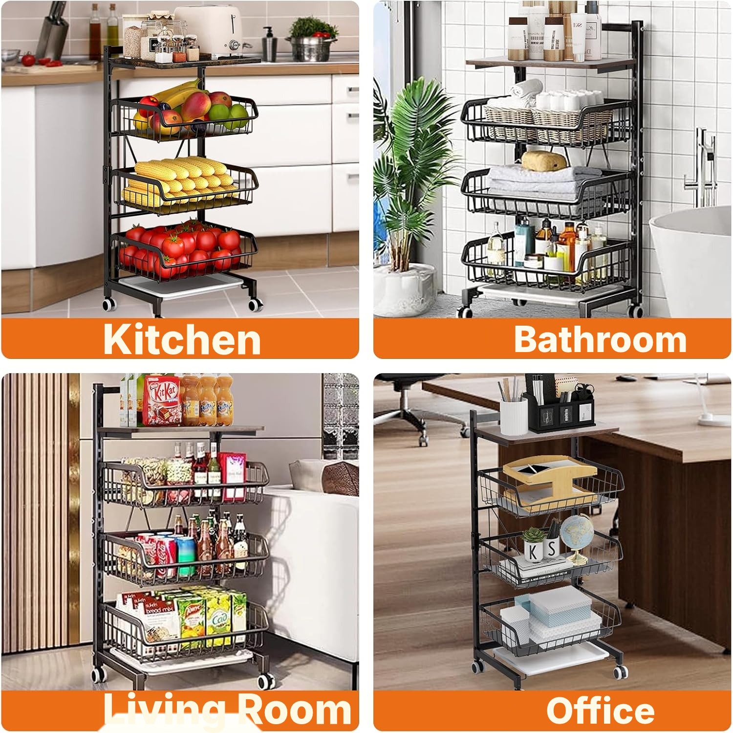 Kitchen Trolleys – 3 Baskets, Vintage Wood Board — 6