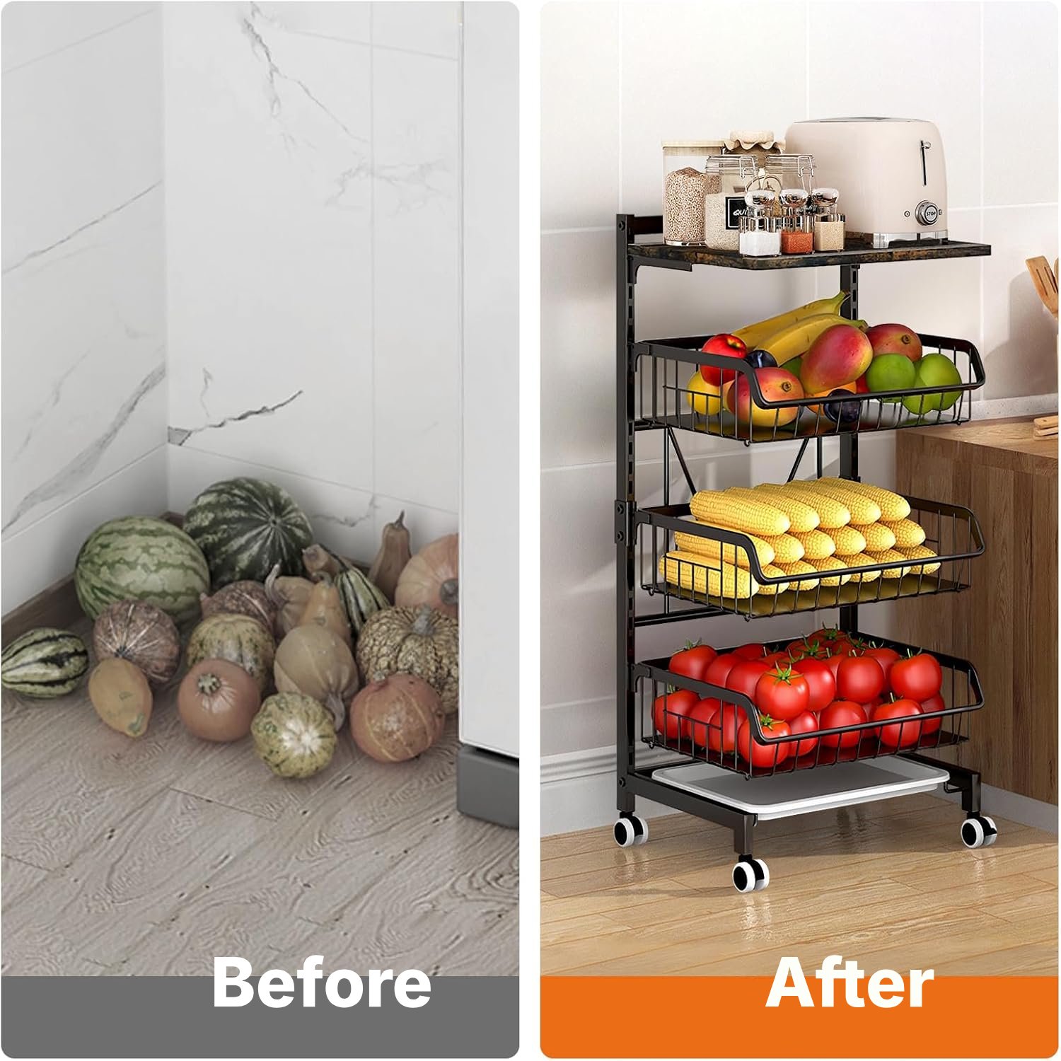 Kitchen Trolleys – 3 Baskets, Vintage Wood Board — 7