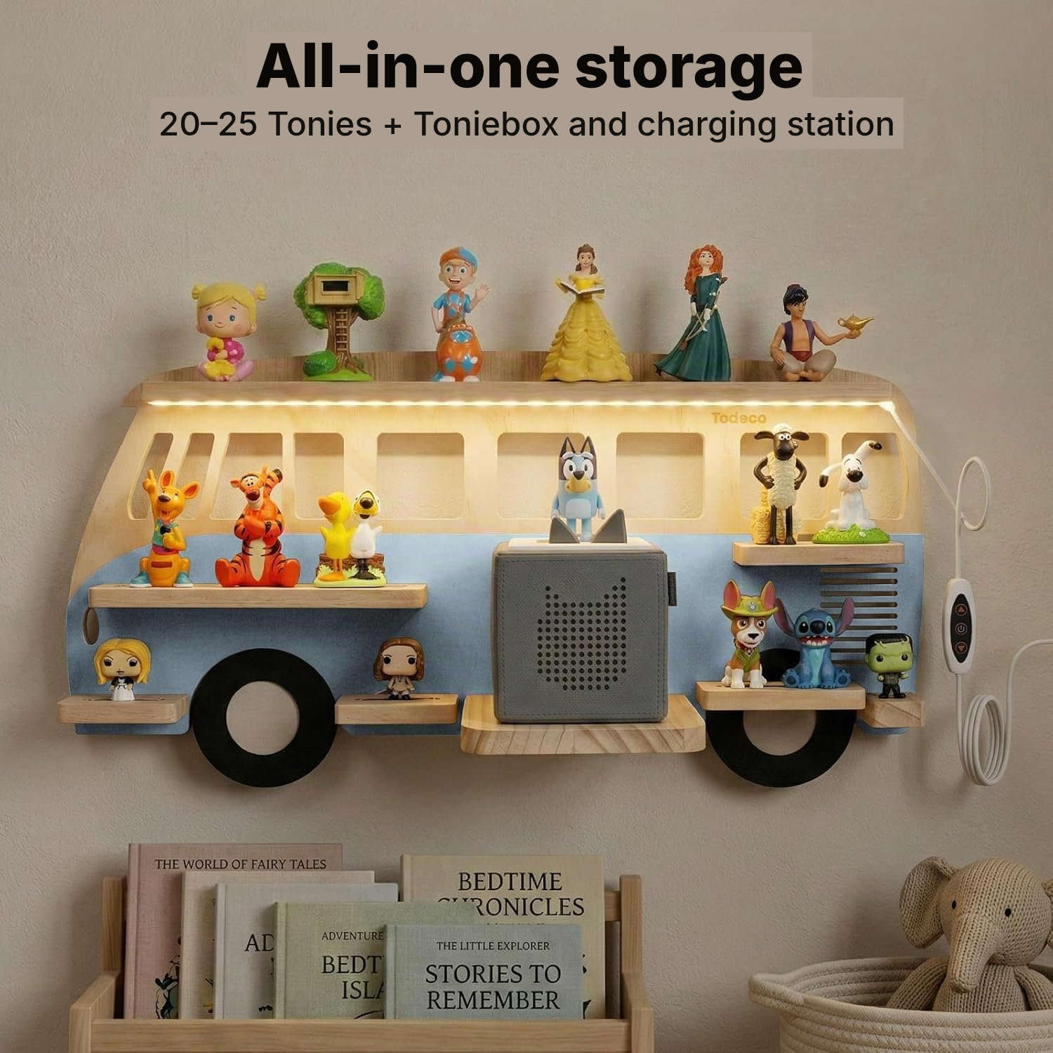 LED Magnetic Shelf for Toniebox/Tonies – Blue Bus, 62 cm — 3
