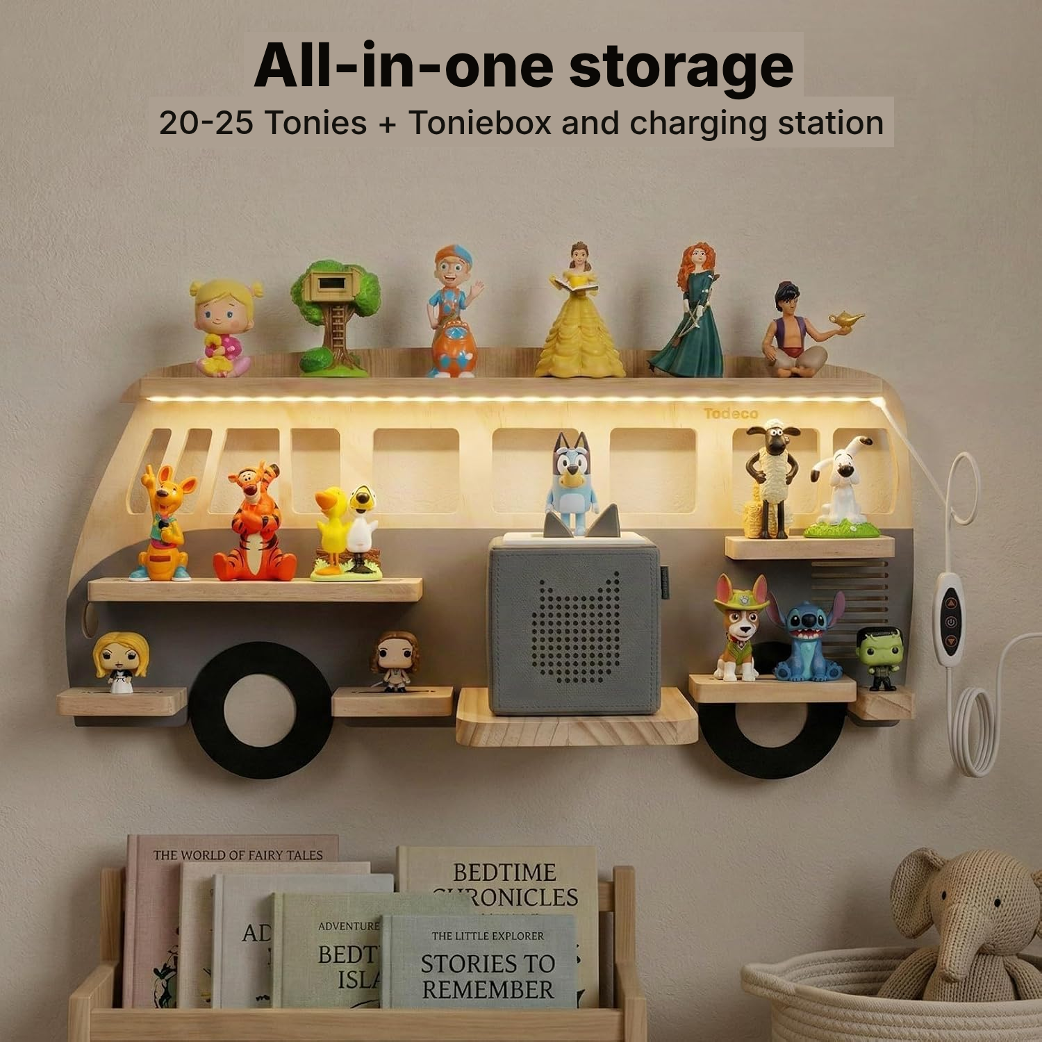 LED Magnetic Shelf for Toniebox/Tonies – Grey Bus, 62 cm — 3