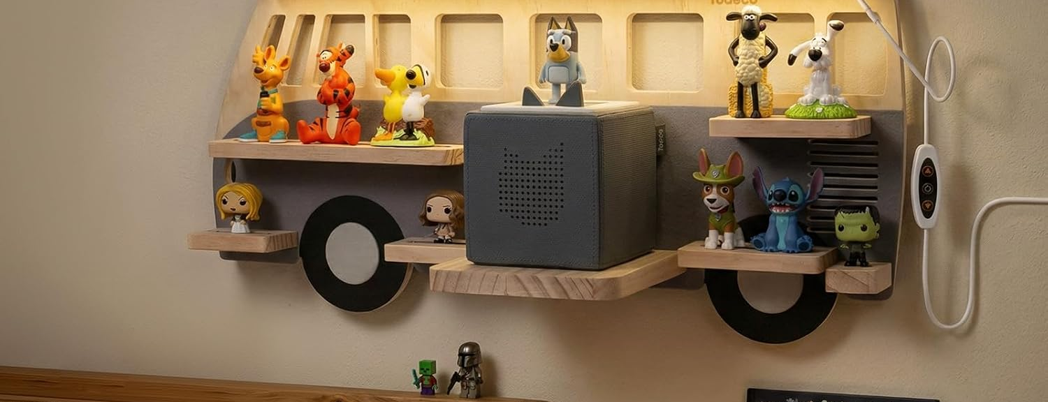 LED Magnetic Shelf for Toniebox/Tonies – Grey Bus, 62 cm