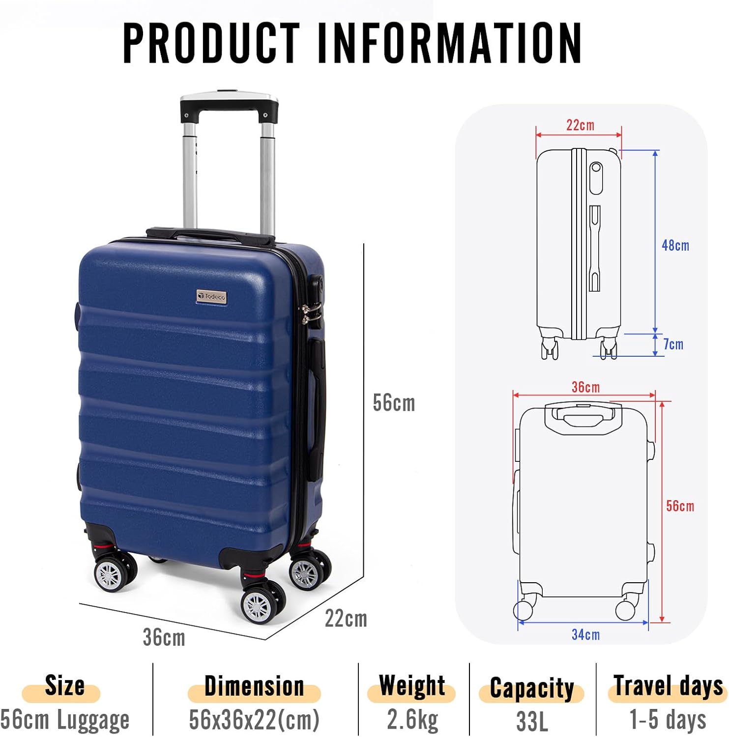 Dark Blue Hardshell Cabin Suitcase – 56 cm — 6