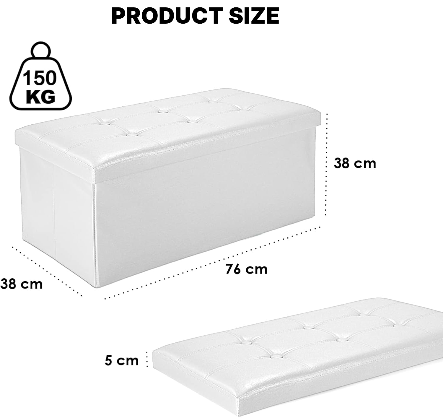 80 L Storage Bench – White Folding Ottoman — 2