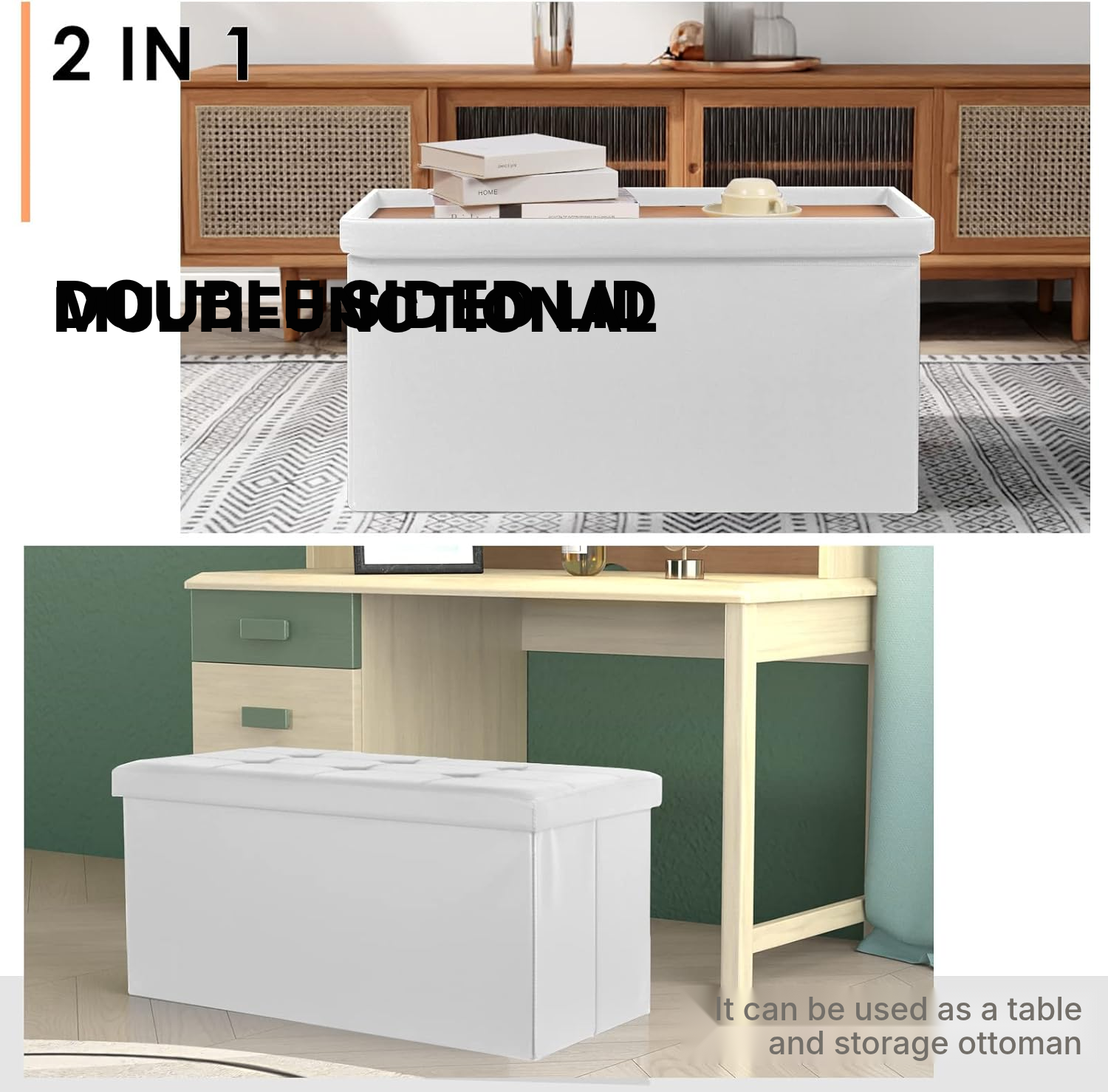 80 L Storage Bench – White Folding Ottoman — 3