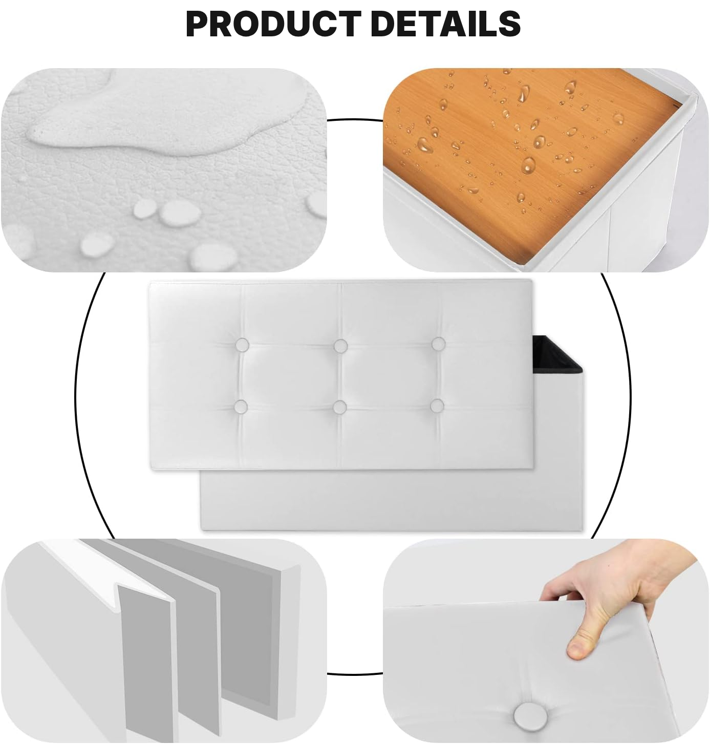 80 L Storage Bench – White Folding Ottoman — 5