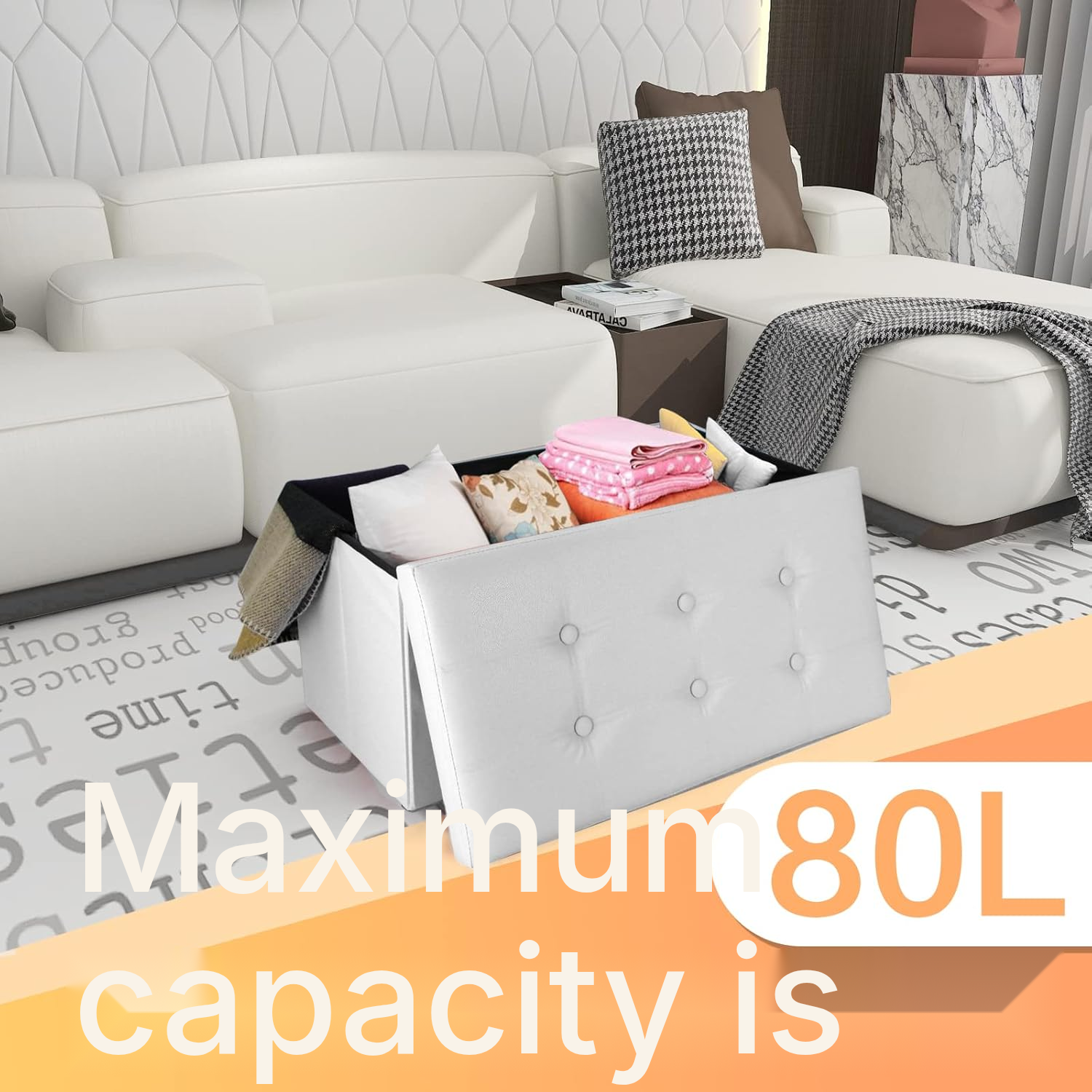 80 L Storage Bench – White Folding Ottoman — 6