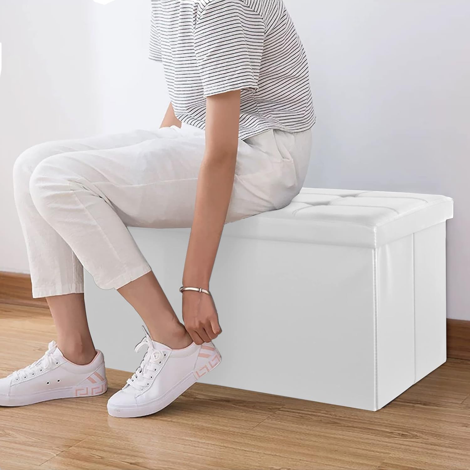 80 L Storage Bench – White Folding Ottoman — 7
