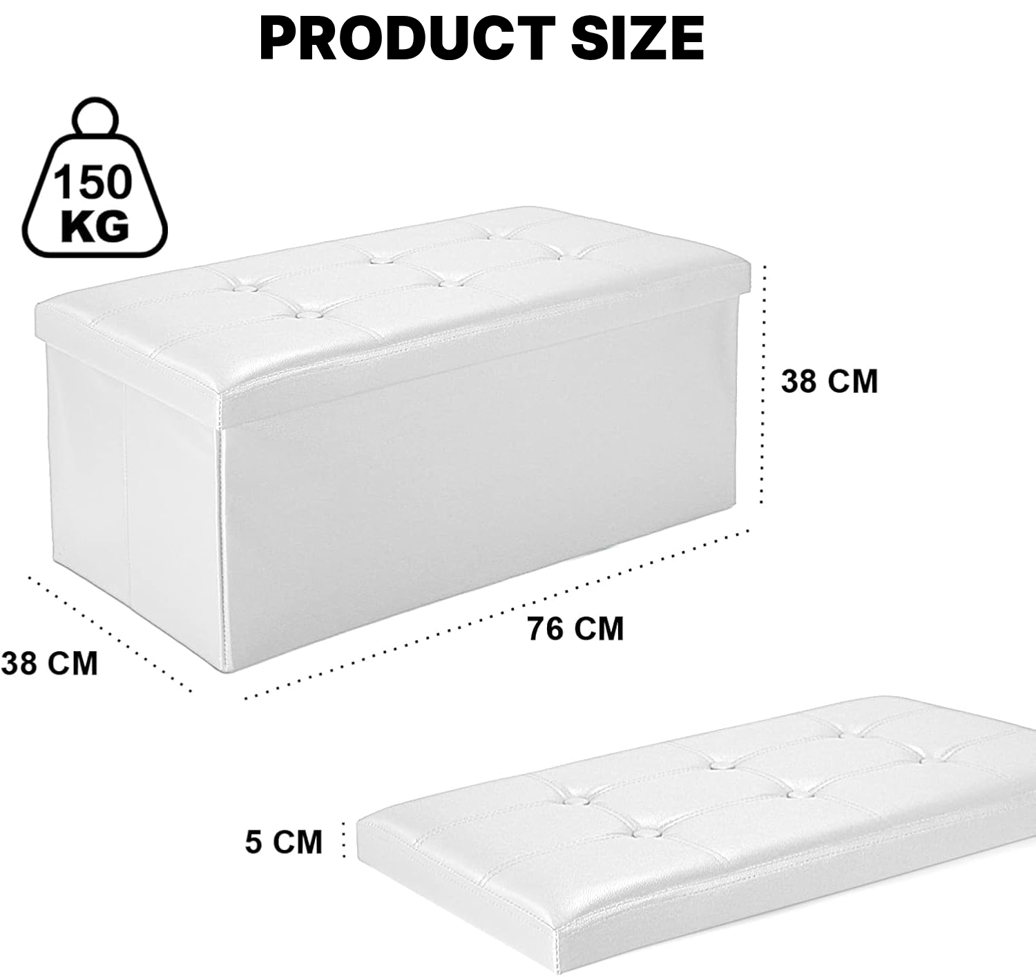 White Folding Storage Bench with Seat — 2