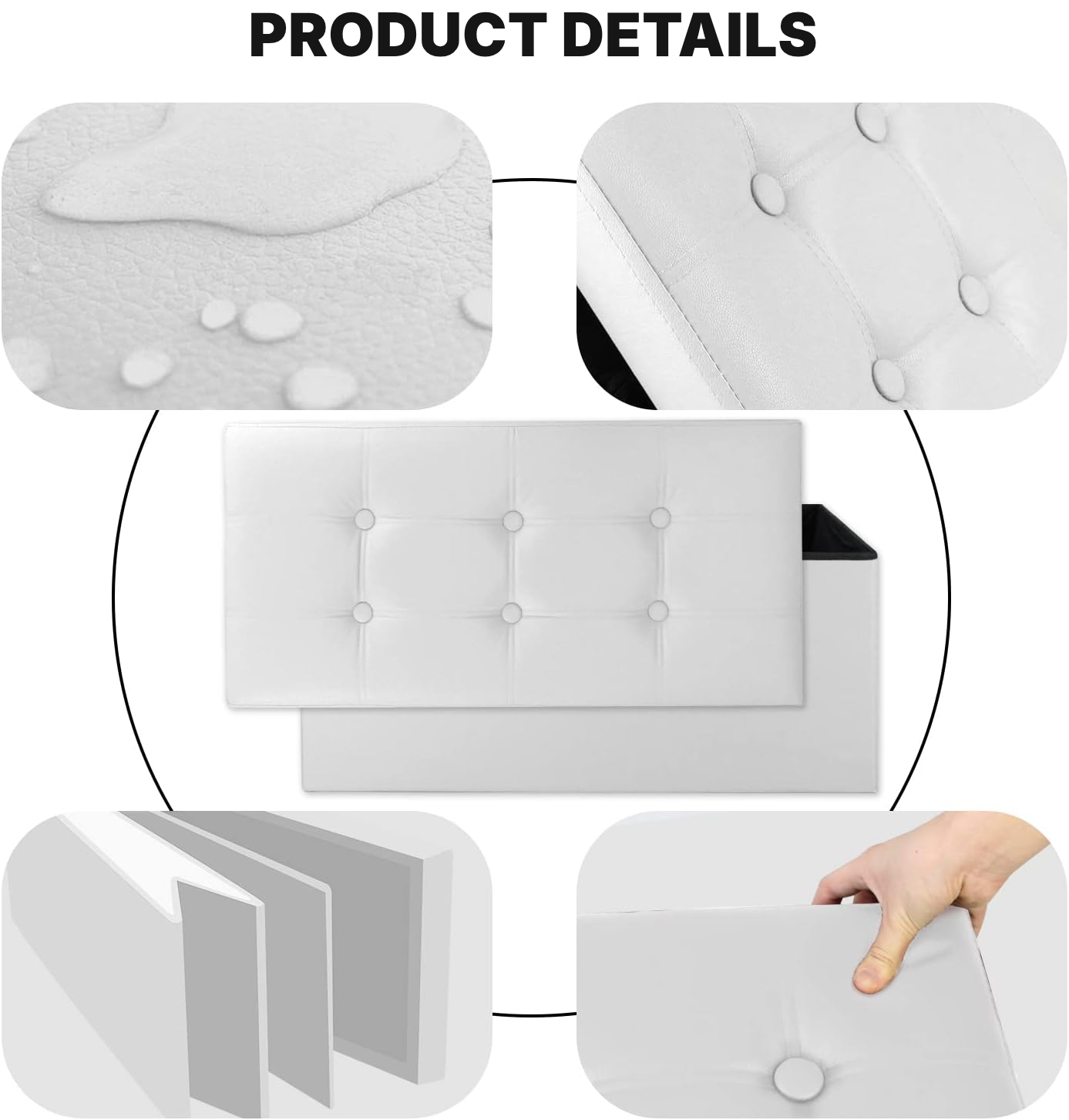 White Folding Storage Bench with Seat — 3
