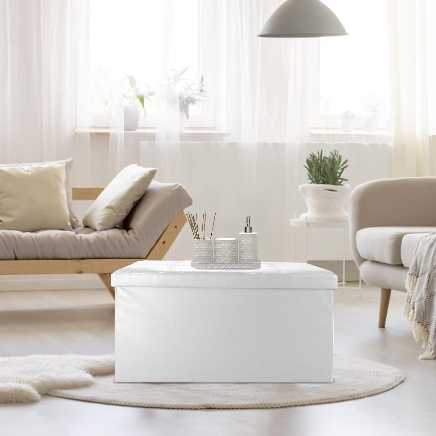 White Folding Storage Bench with Seat — 7