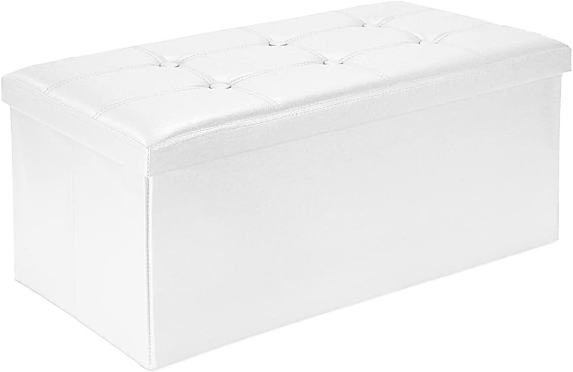 White Folding Storage Bench with Seat — 1