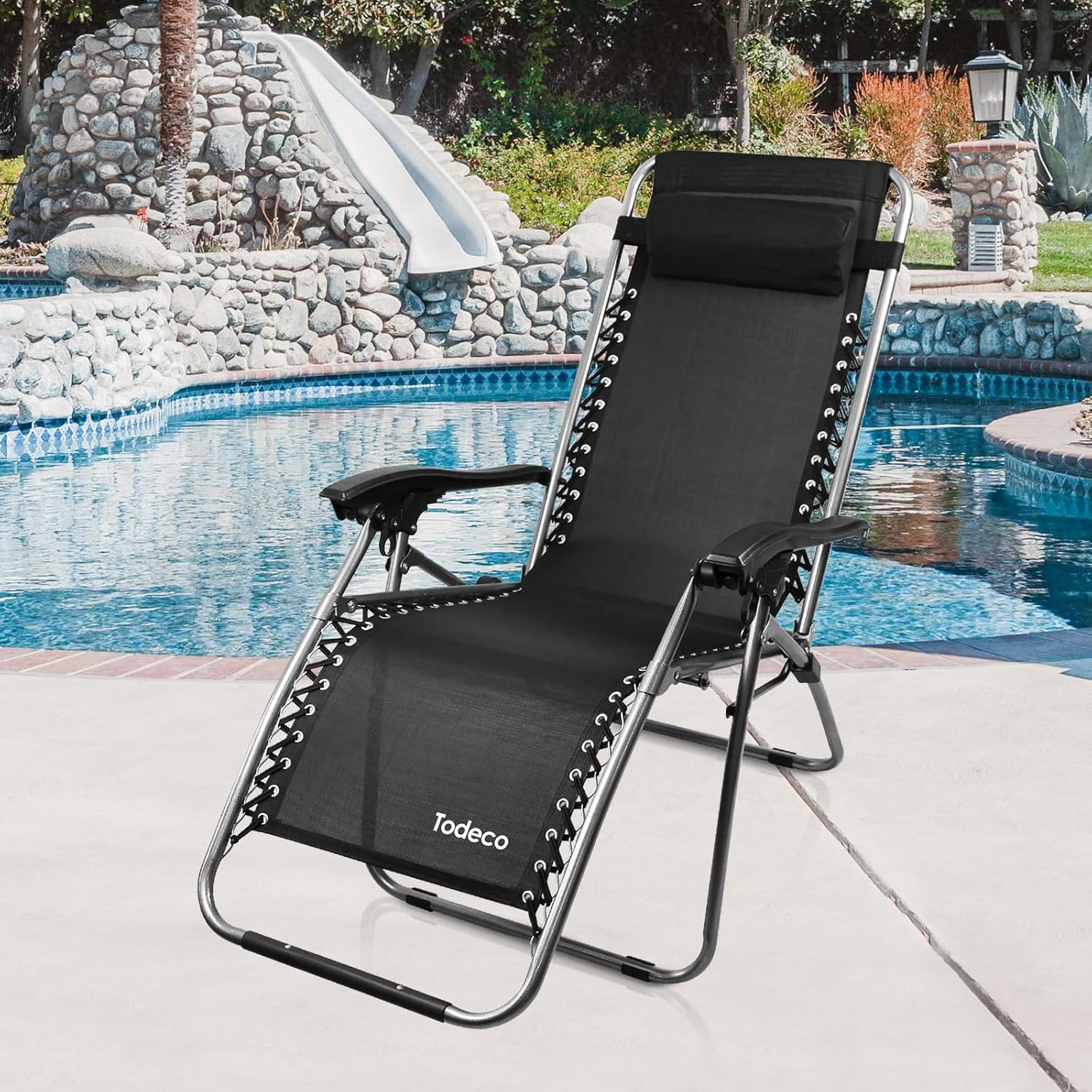 Chair Recliner Garden – Foldable Black Lounger — 5
