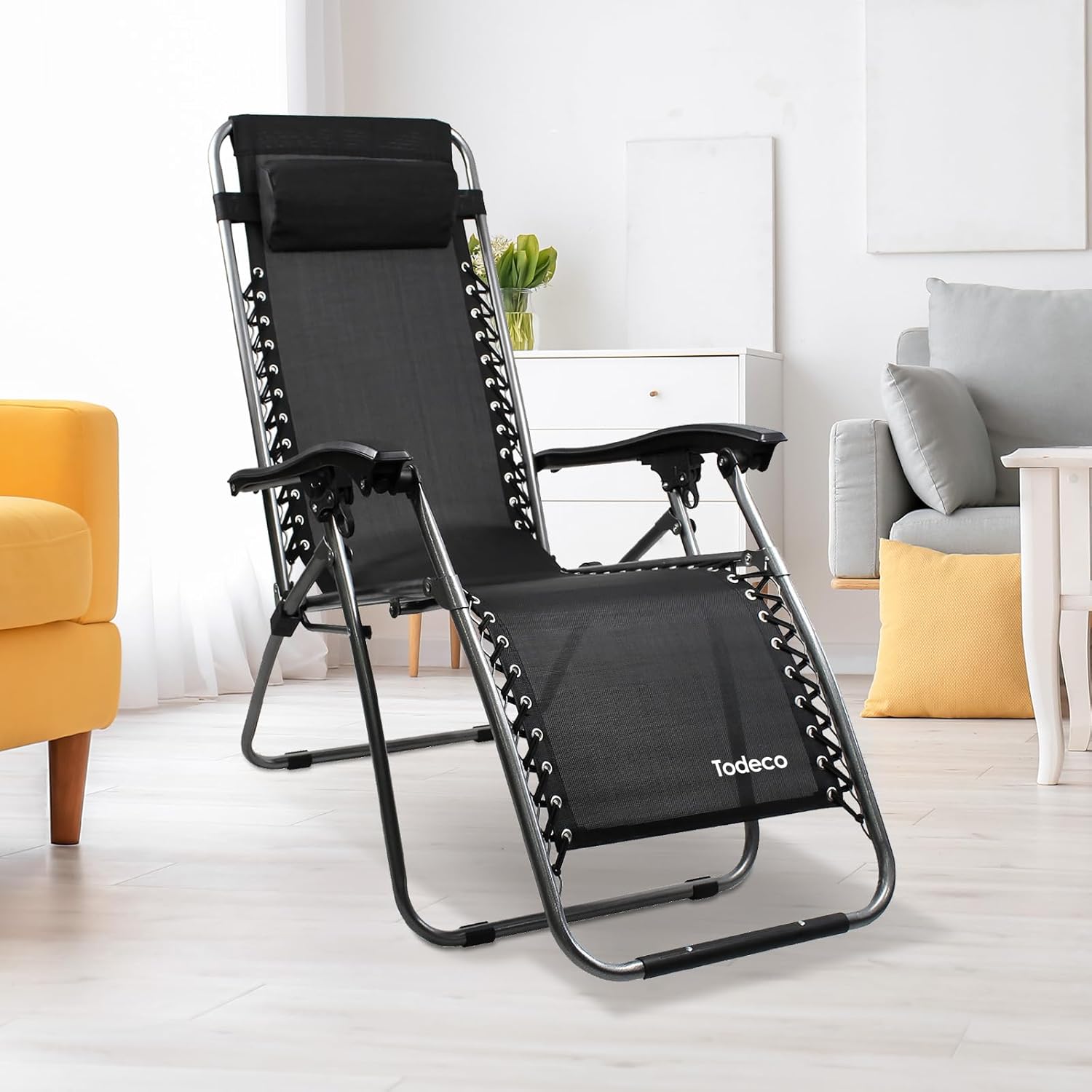 Chair Recliner Garden – Foldable Black Lounger — 7