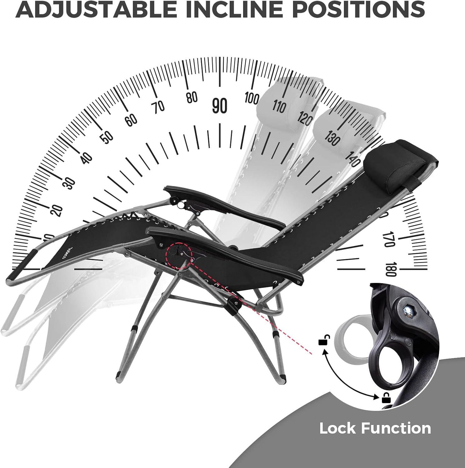 Chair Recliner Garden – Foldable Black Lounger — 4