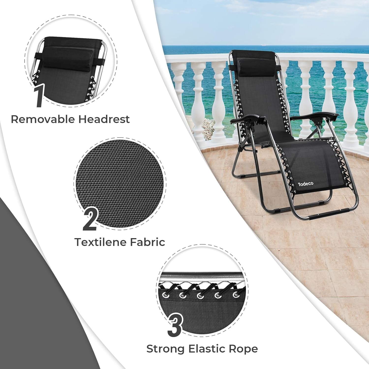 Chair Recliner Garden – Foldable Black Lounger — 2