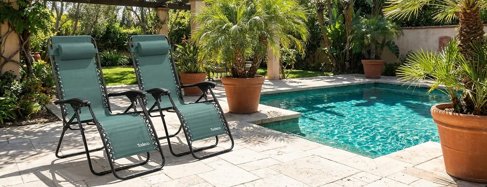 Green Folding Sun Loungers, Set of 2