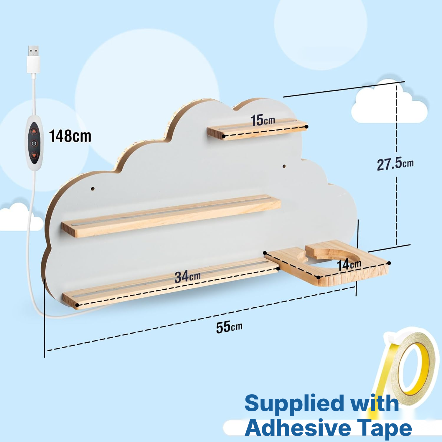 LED Magnetic Shelf for Toniebox/Tonies – Grey Cloud, 60 cm — 2