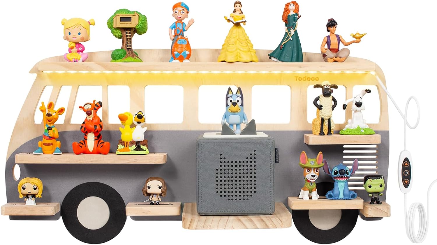 LED Magnetic Shelf for Toniebox/Tonies – Grey Bus, 62 cm