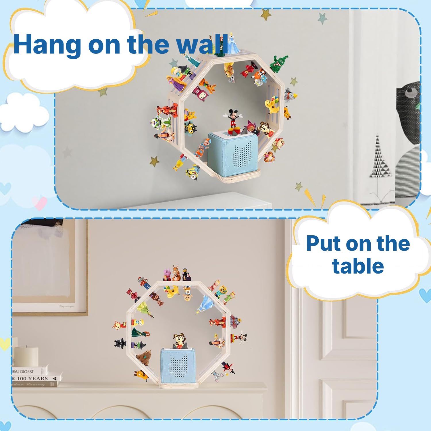 Magnetic Shelf for Toniebox/Tonies – White Octagon, 35 cm — 7