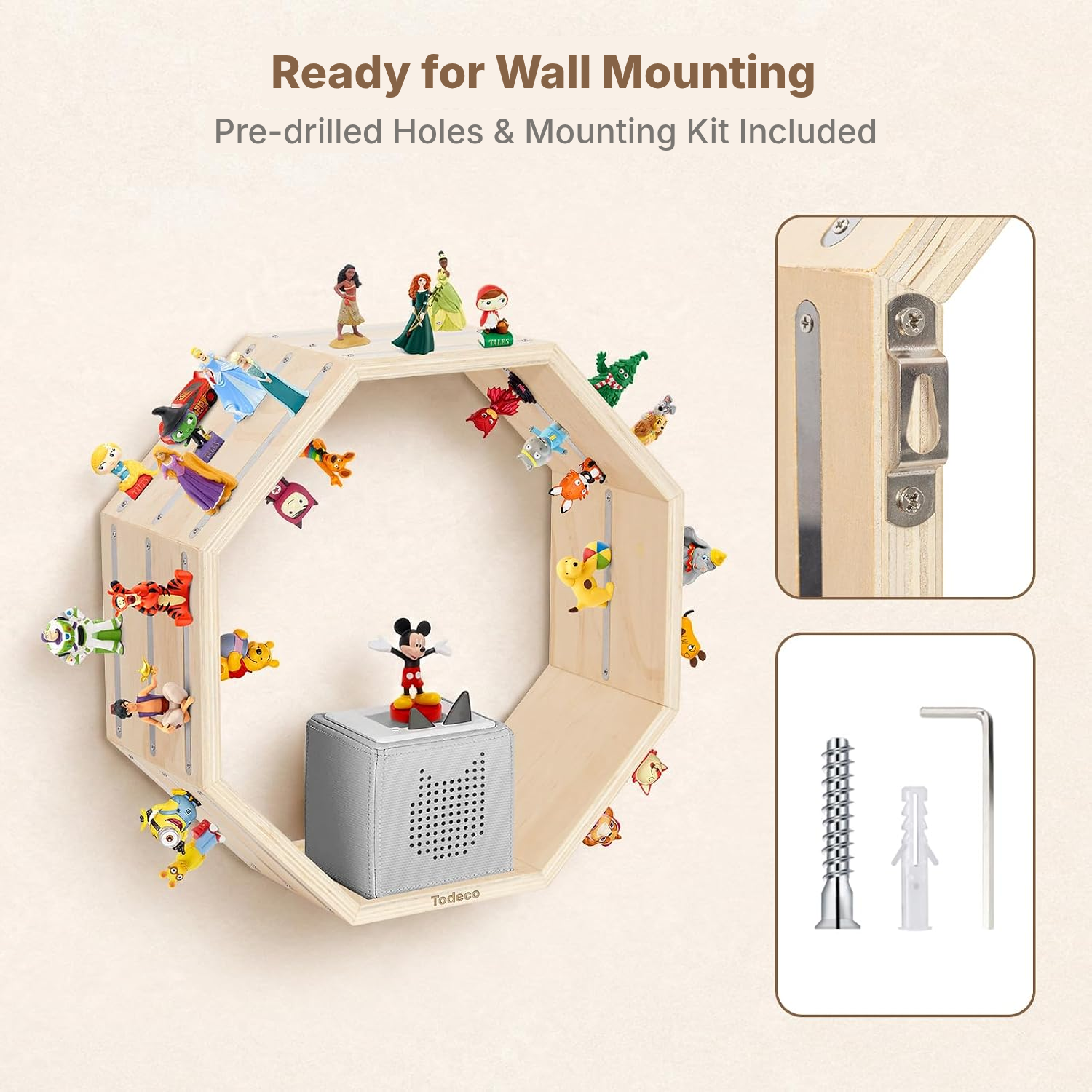 Magnetic Shelf for Toniebox/Tonies – Grey Octagon, 40 cm — 6