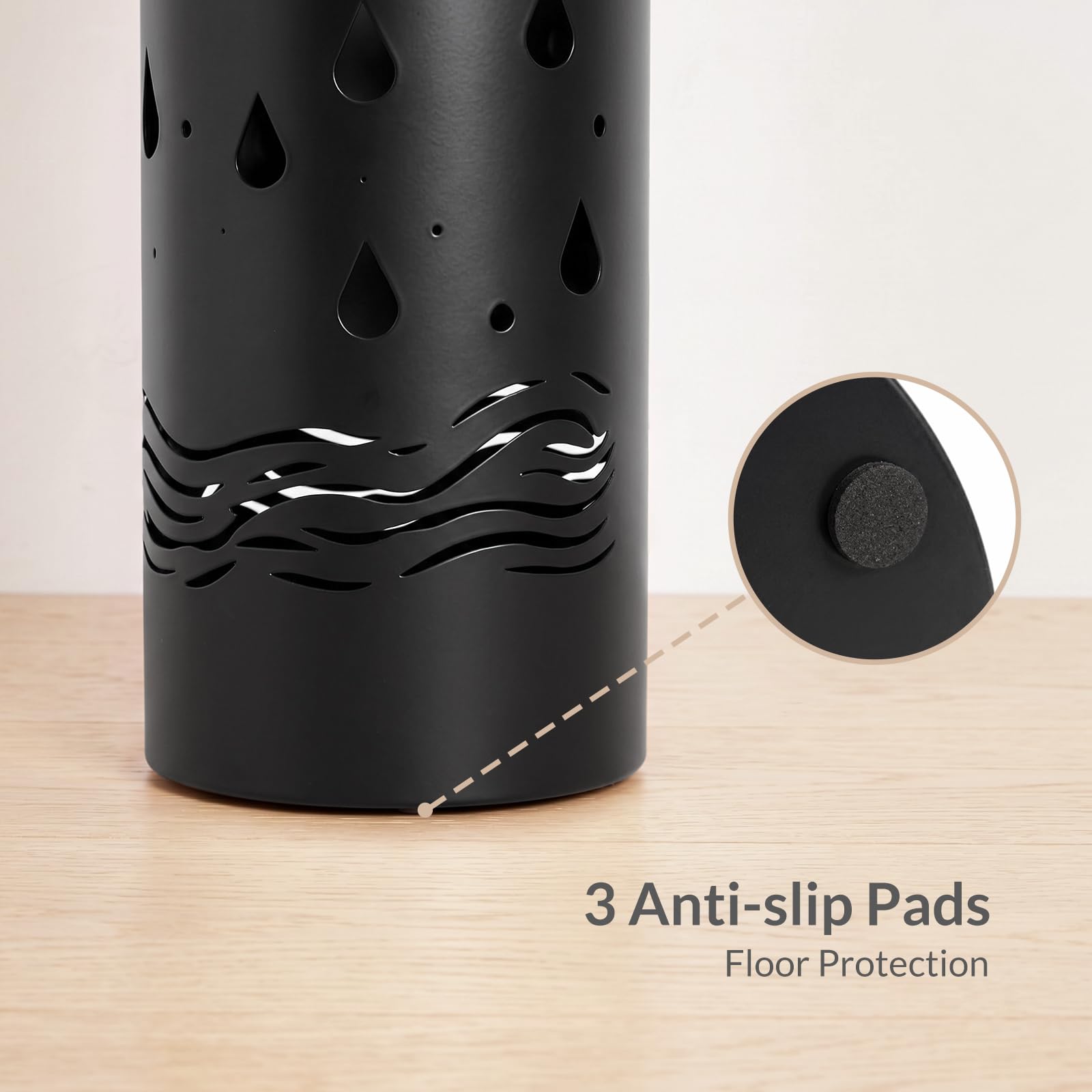 Close-up of the three non-slip feet beneath the umbrella stand