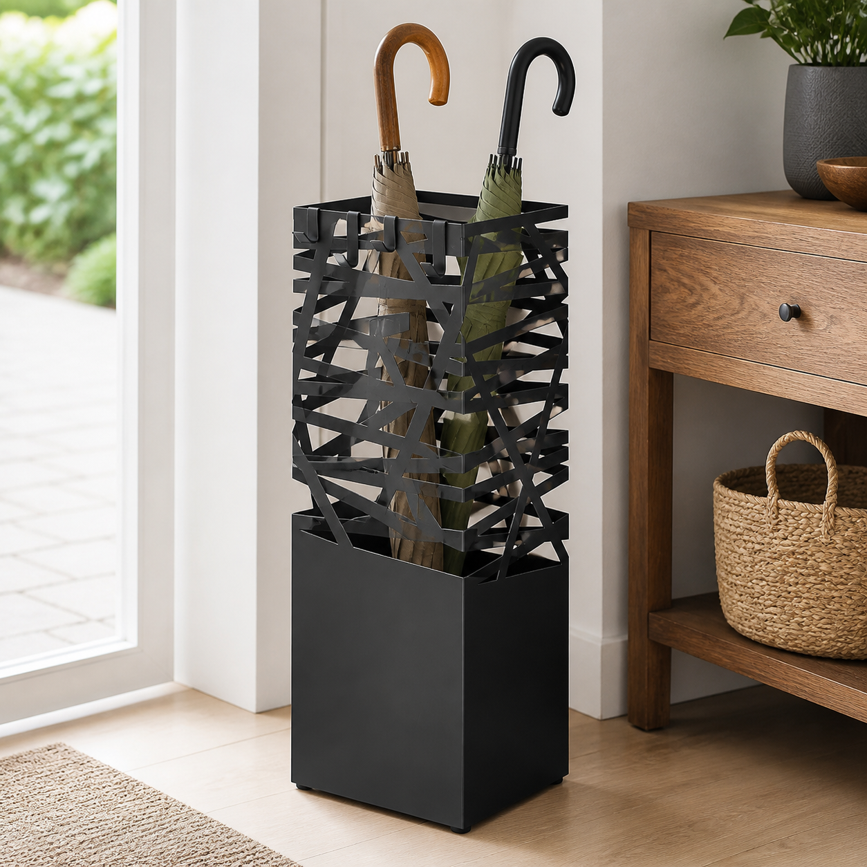 Umbrella & Stand Organizer, Hooks + Drip Tray