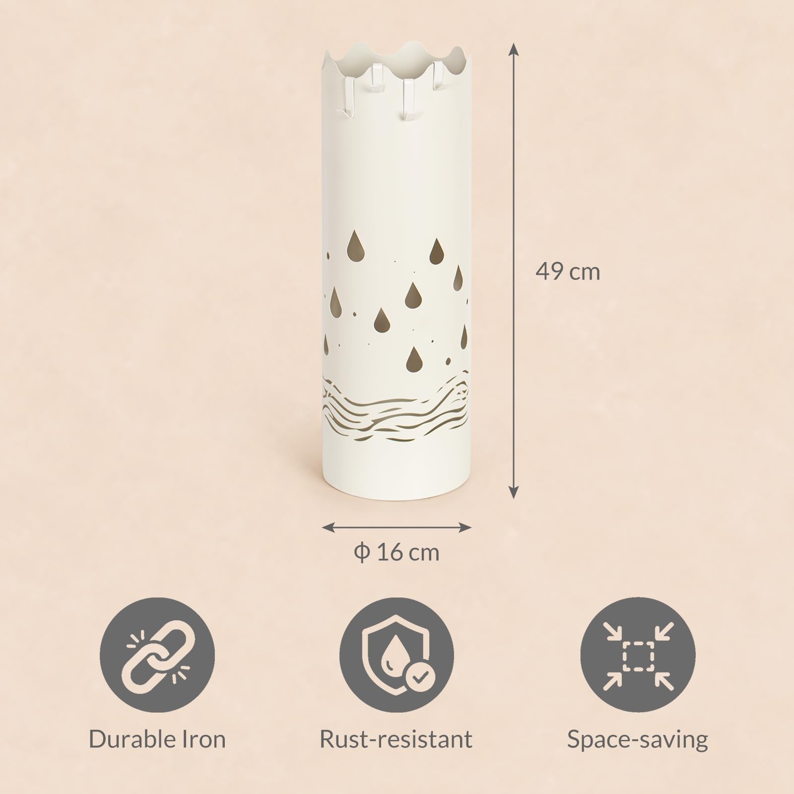 Umbrella stand dimensions: 49 cm high and 16 cm in diameter
