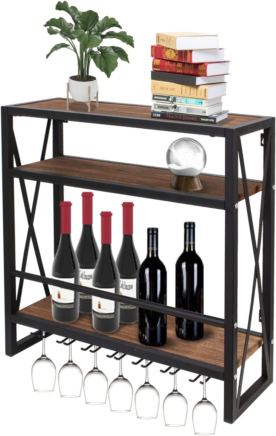 Black Wall-Mounted Wine Rack, 3 Tiers – 50 kg
