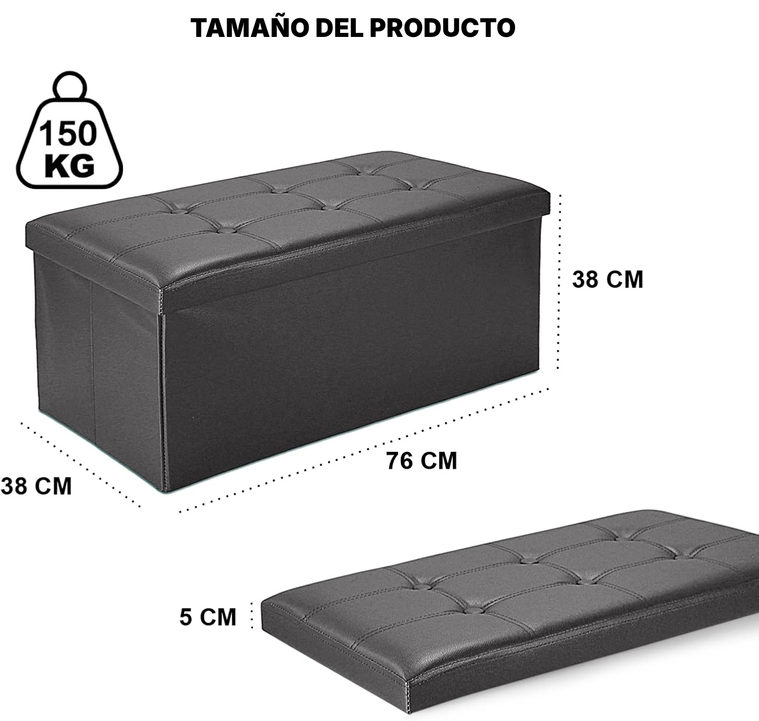 Banco con almacenaje negro y plegable — 2