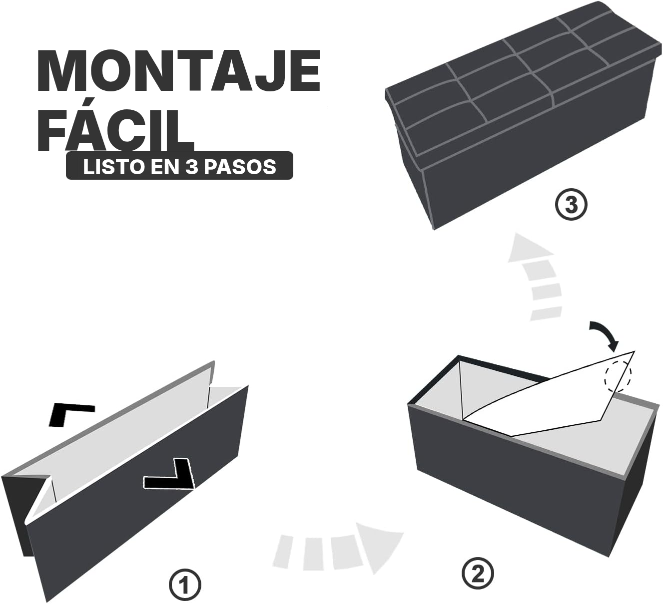 Banco con almacenaje negro: banco baúl y asiento — 3