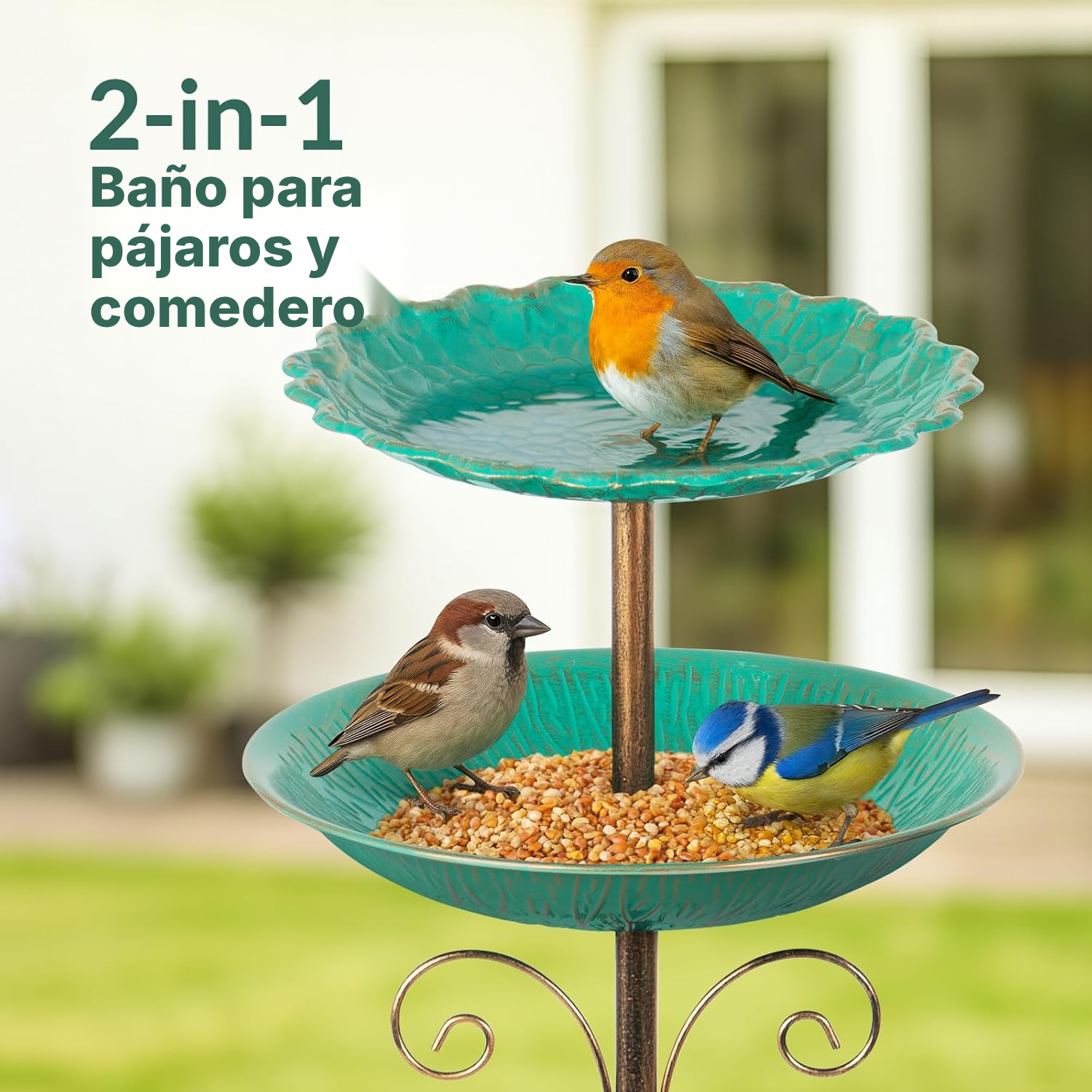 Comedero pájaros 115 cm – 2 cuencos verdes — 2