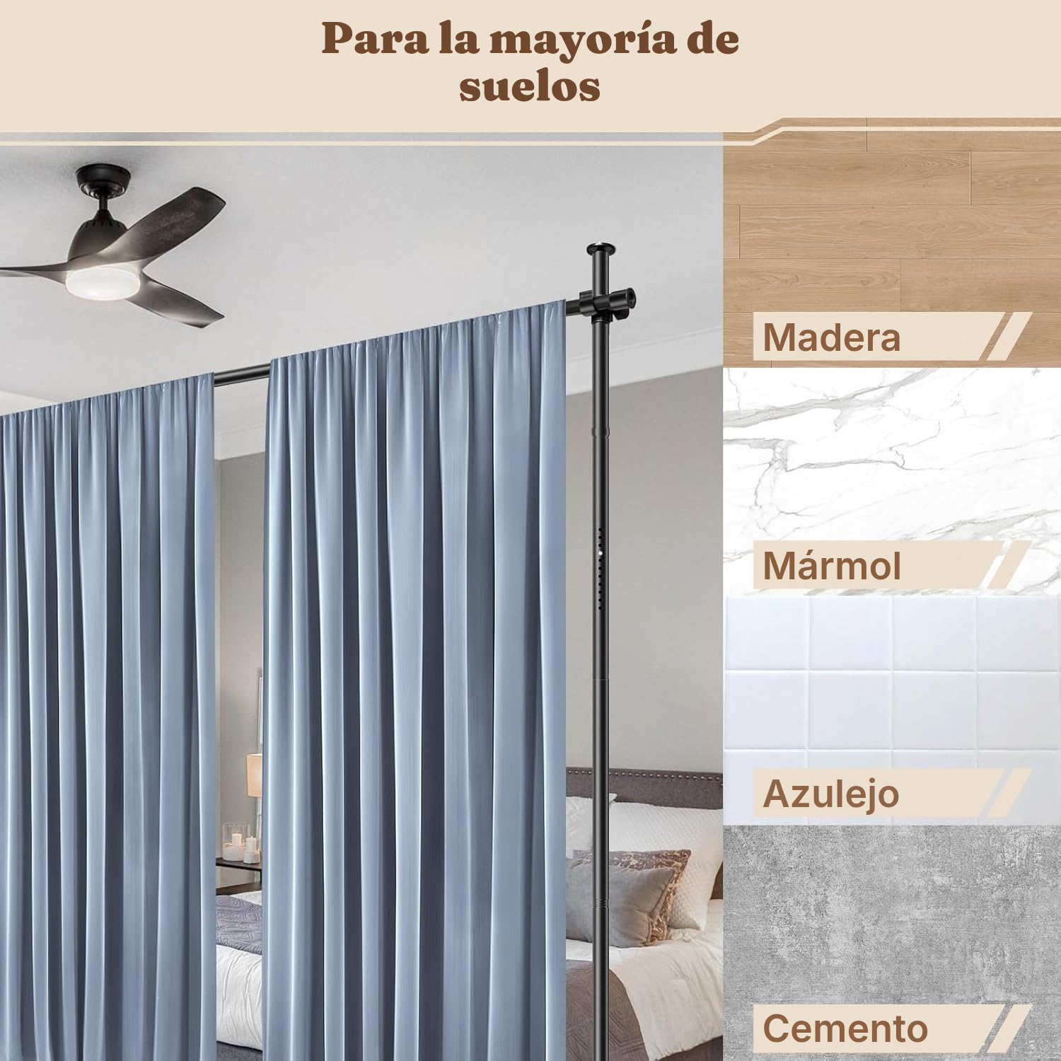 Barra cortina extensible negra sin taladrar — 3