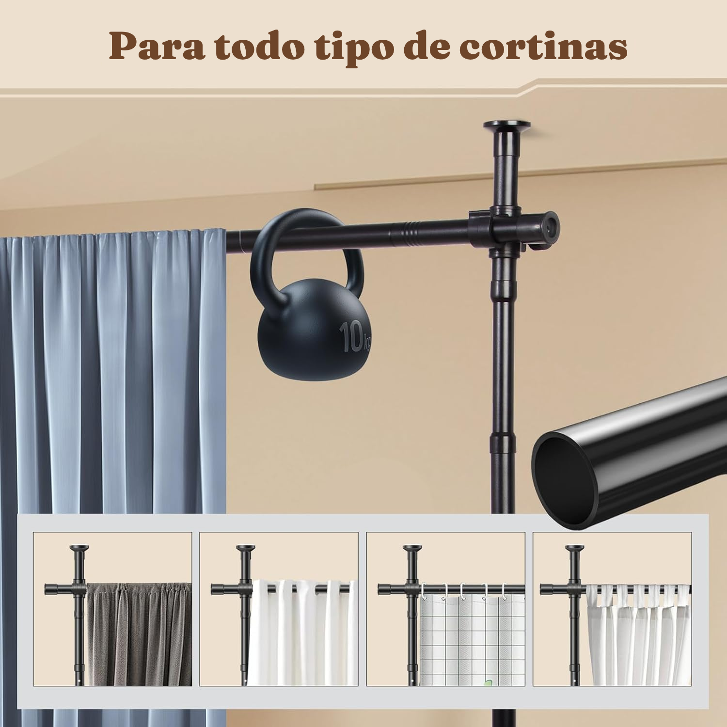 Barra cortina extensible negra sin taladrar — 4