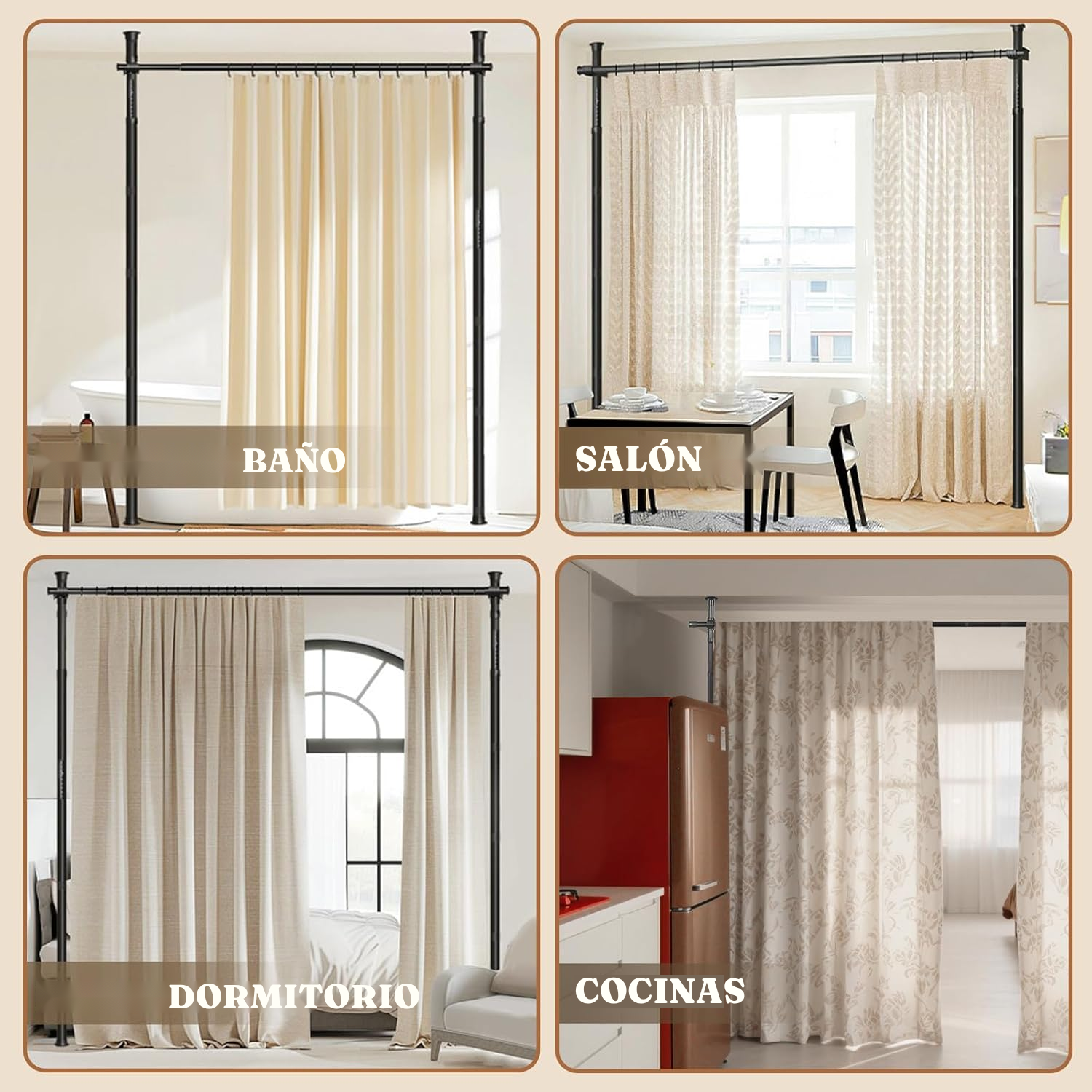 Barra cortina extensible negra sin taladrar — 6