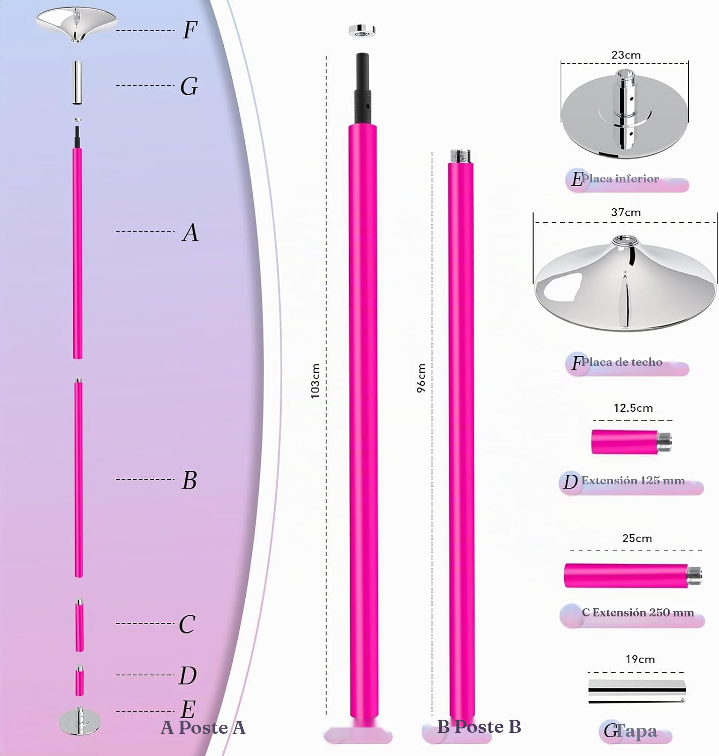 Barra poledance rosa sin taladrar el techo — 3