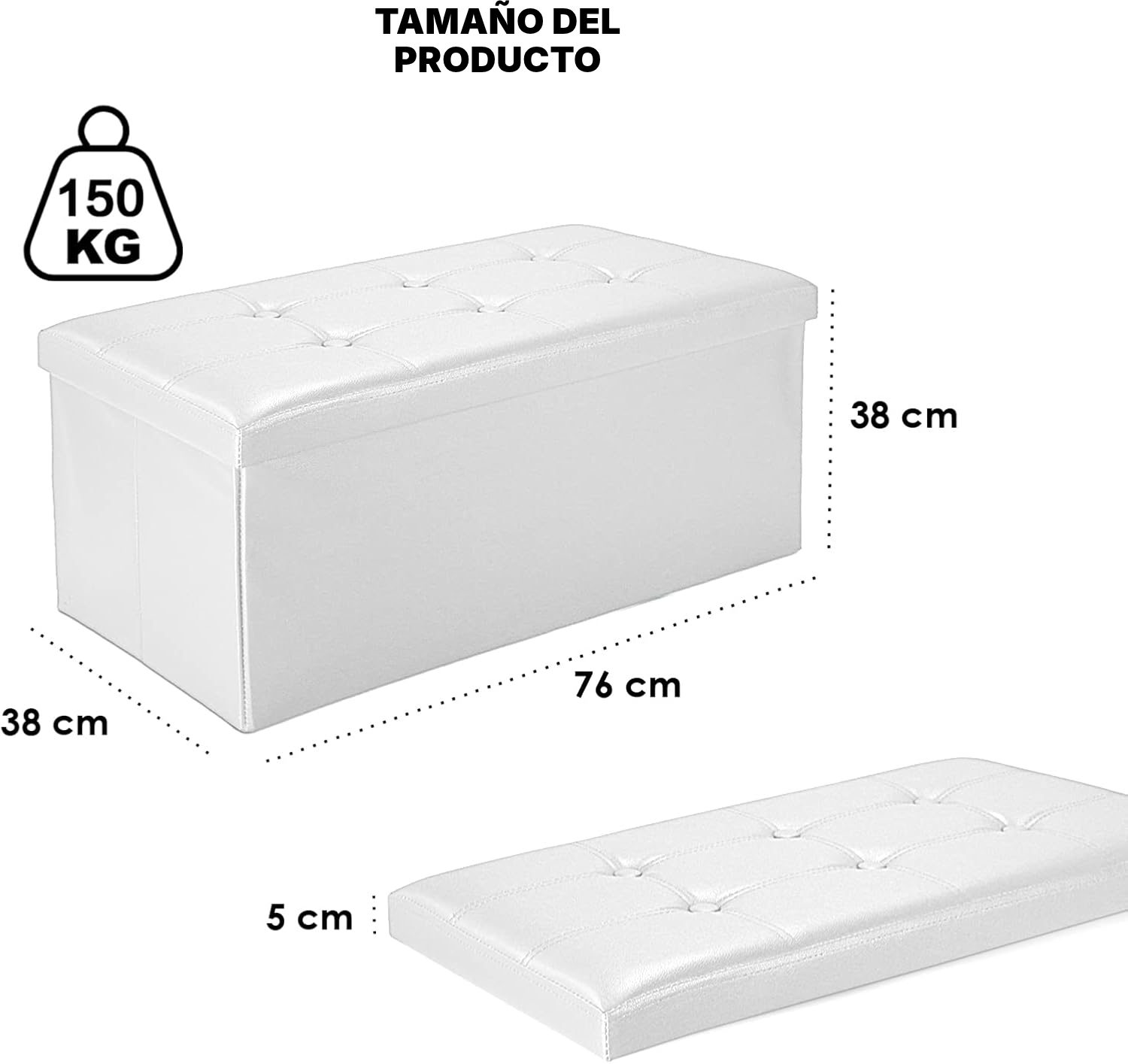 Baúl almacenaje blanco 80 L – banco con tapa reversible — 2
