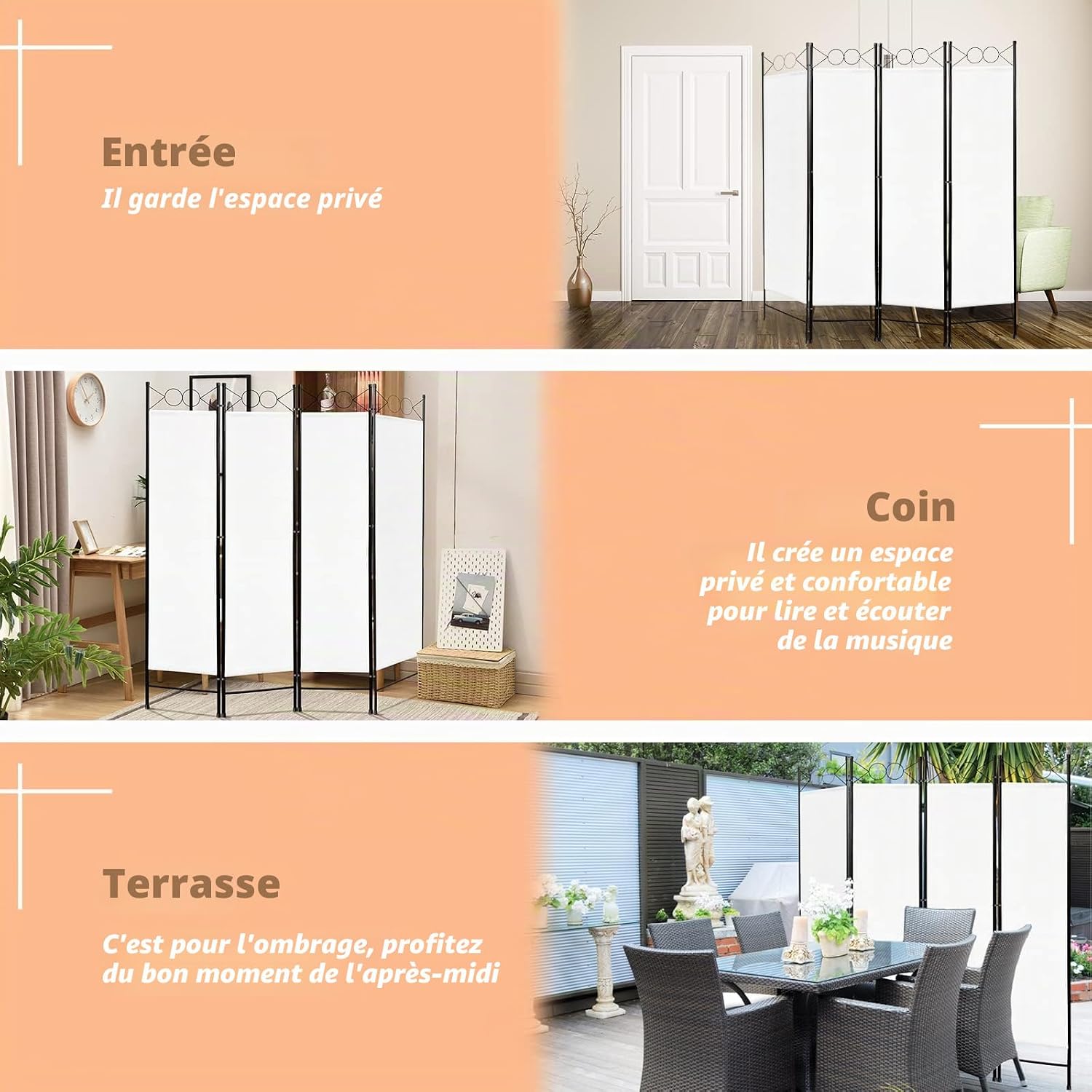 Separador de ambiente plegable blanco — privacidad — 2