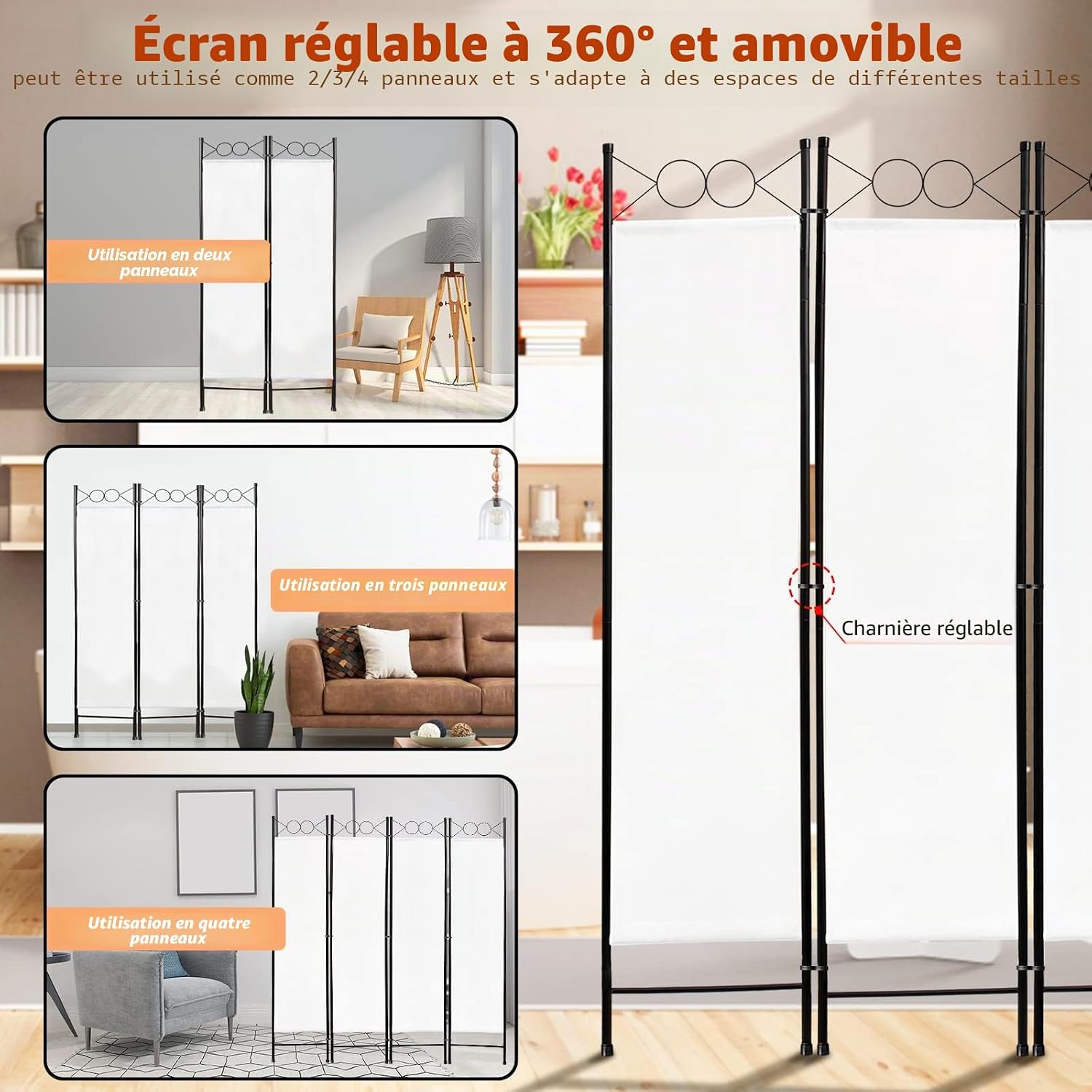 Separador de ambiente plegable blanco — privacidad — 3