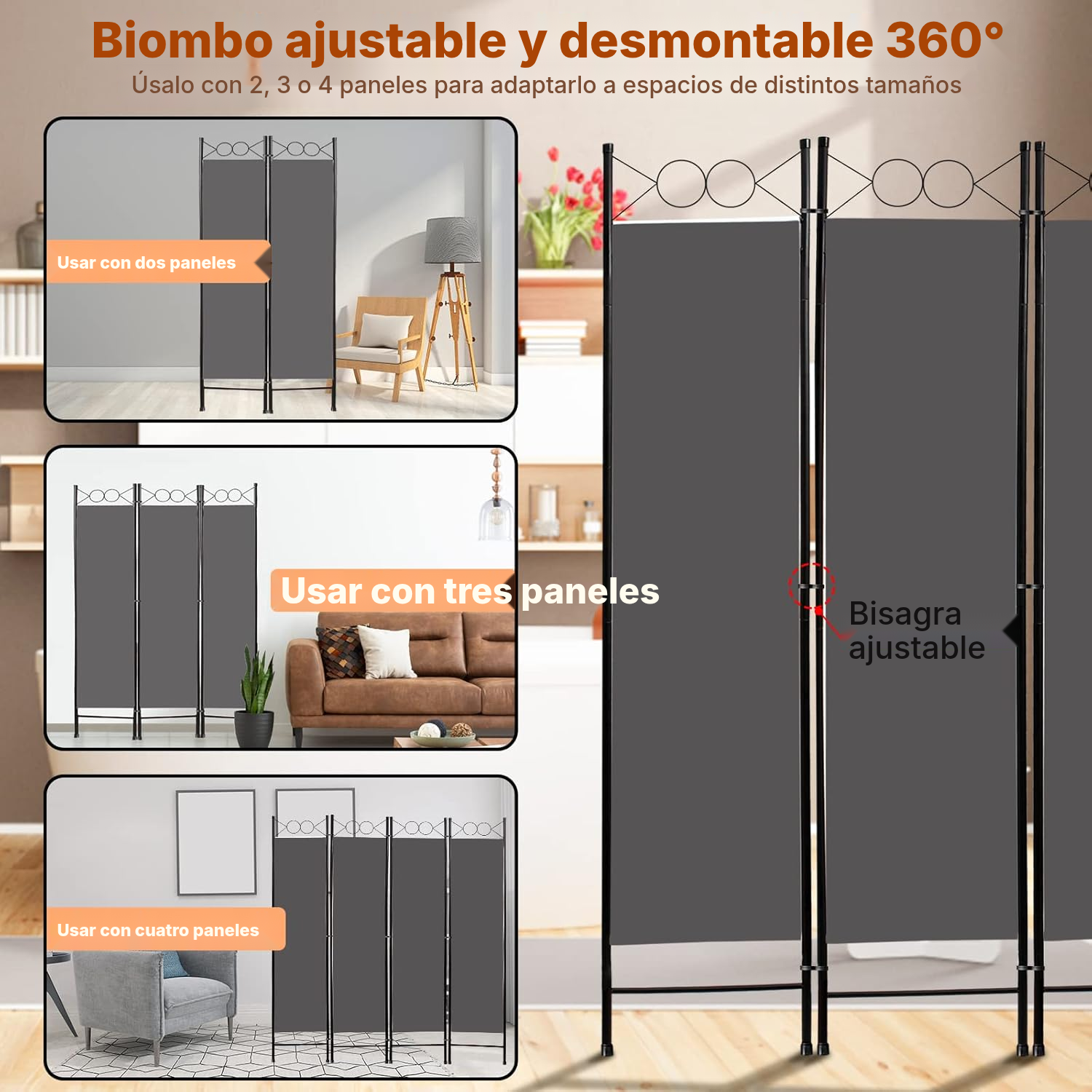 Biombo separador gris plegable — 3