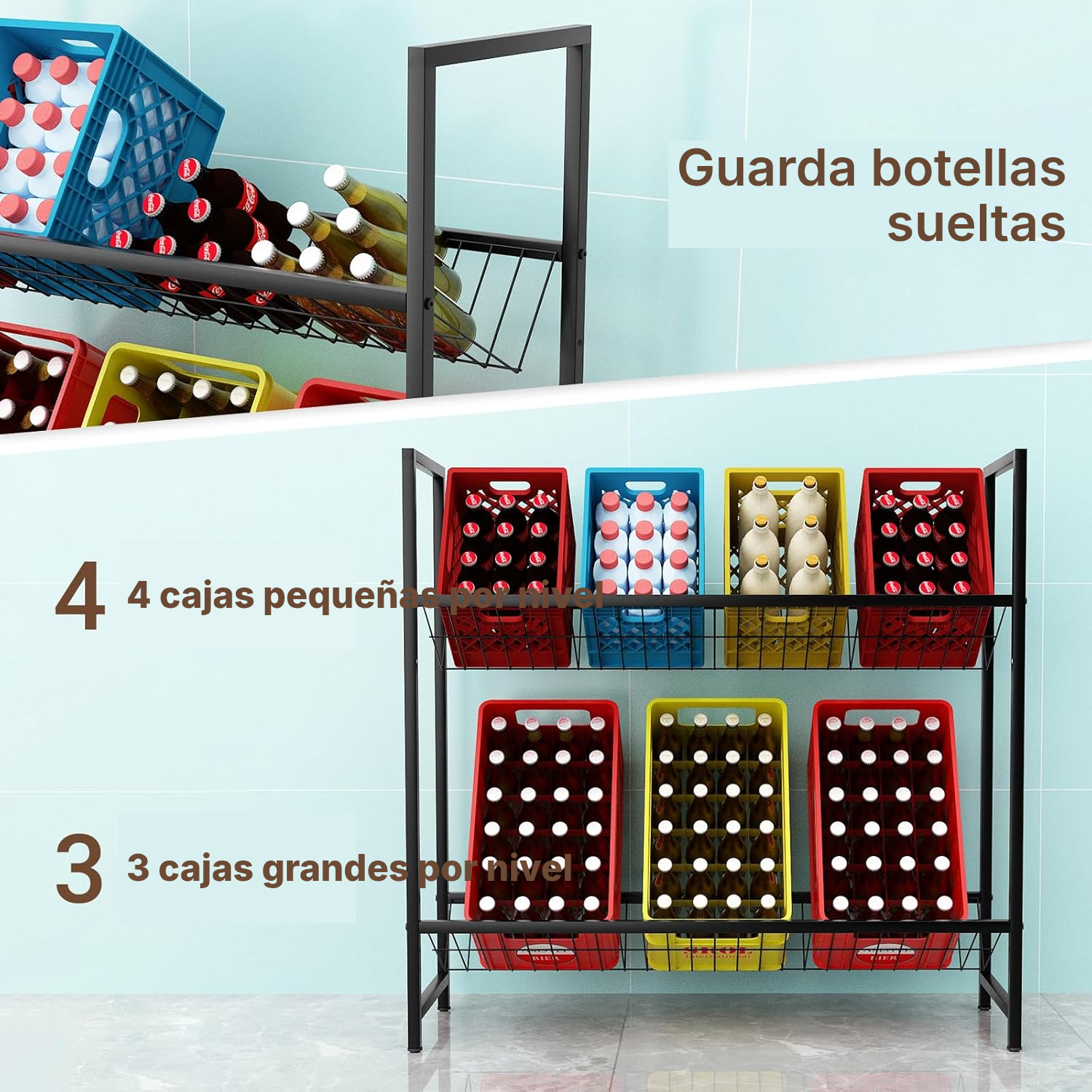 Botellero 2 niveles negro — acceso fácil — 4